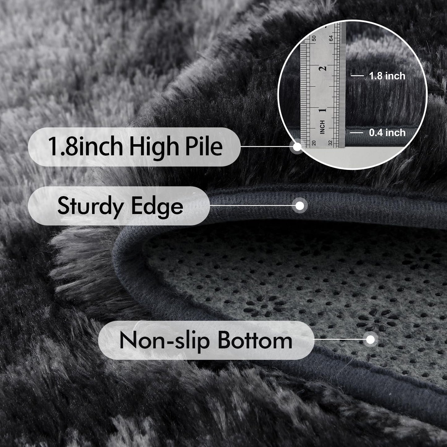 9x12 Ft Extra Large Shag Rugs for Living Room, Tie Dyed Ultra Soft Fluffy Furry Area Rugs for Bedroom Indoor Floor, Aesthetic Carpet for Kids Home Decor (Dark Grey)