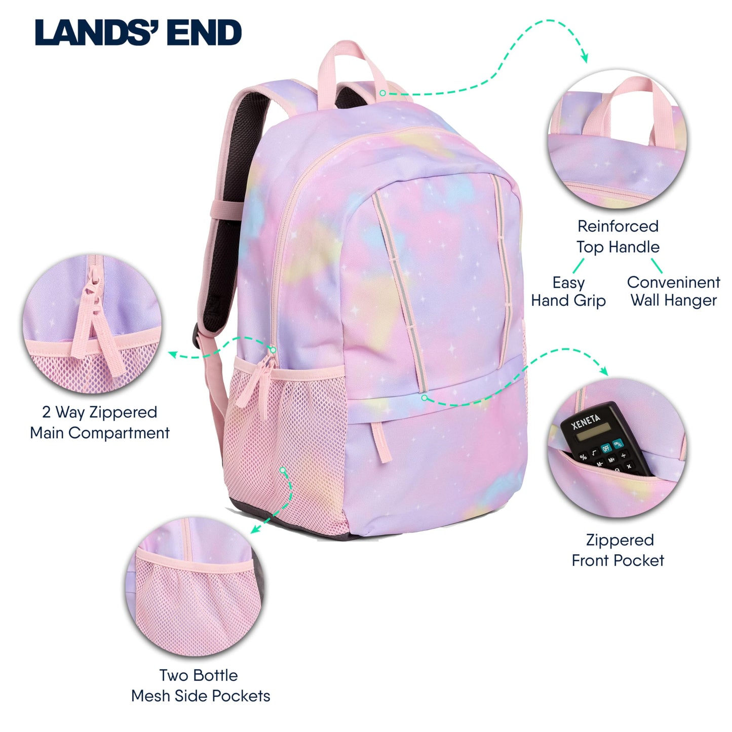 Lands' End Unisex Kids Medium ClassMate Lightweight Durable Elementary School Backpack, Desert Rose