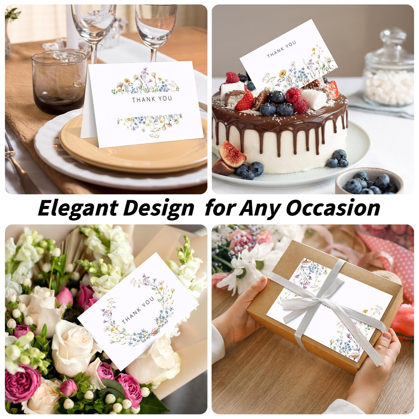 UZLU 600 PCS Floral Thank You Cards with Envelopes and Stickers, 4x6 Inch, 6 Wildflower Designs Thank You Notes, Greeting Cards with Envelopes for Wedding, Bridal Showers, Baby Showers