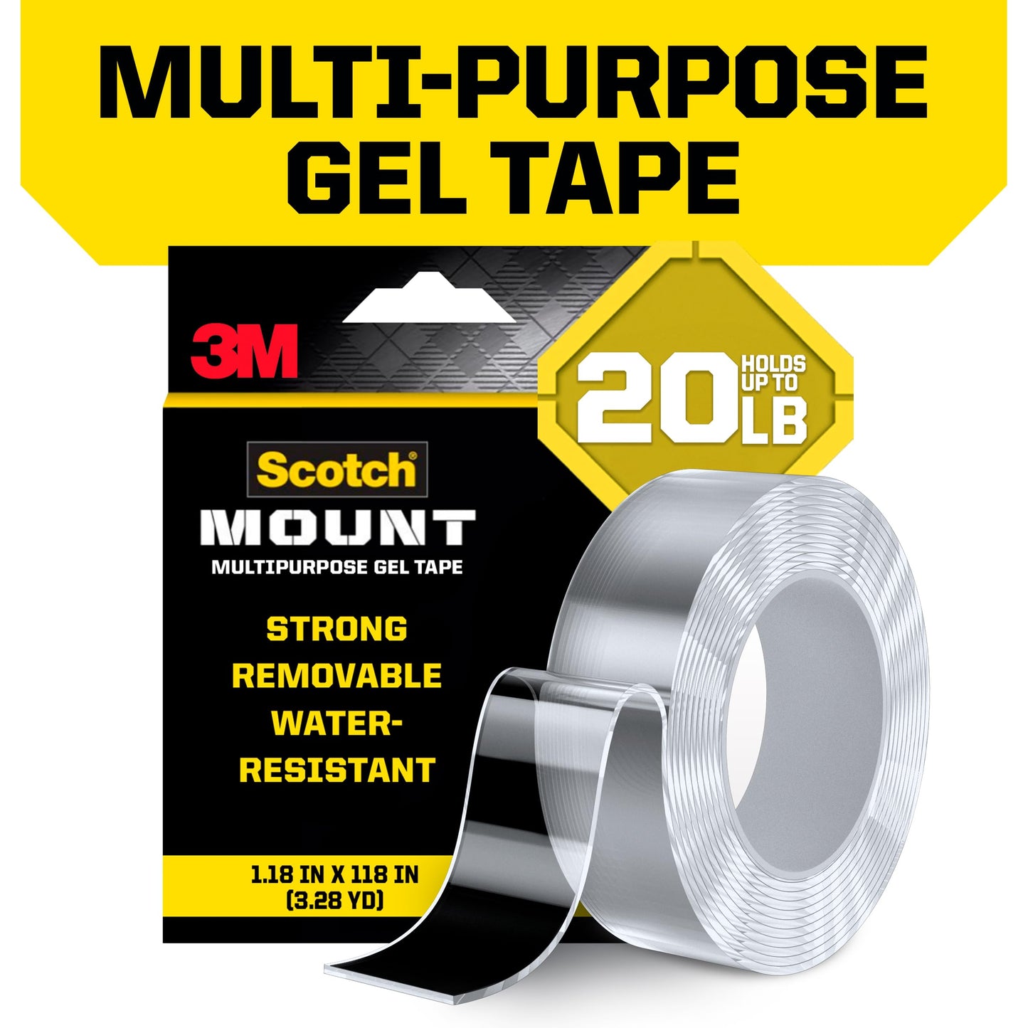 Scotch-Mount Multi-Purpose Gel Tape, Double-Sided Tape for Heavy Duty Applications, Removable Mounting Tape, Nano Tape, Water-Resistant Clear Mounting Tape, Holds up to 20 lbs, 6-Pack