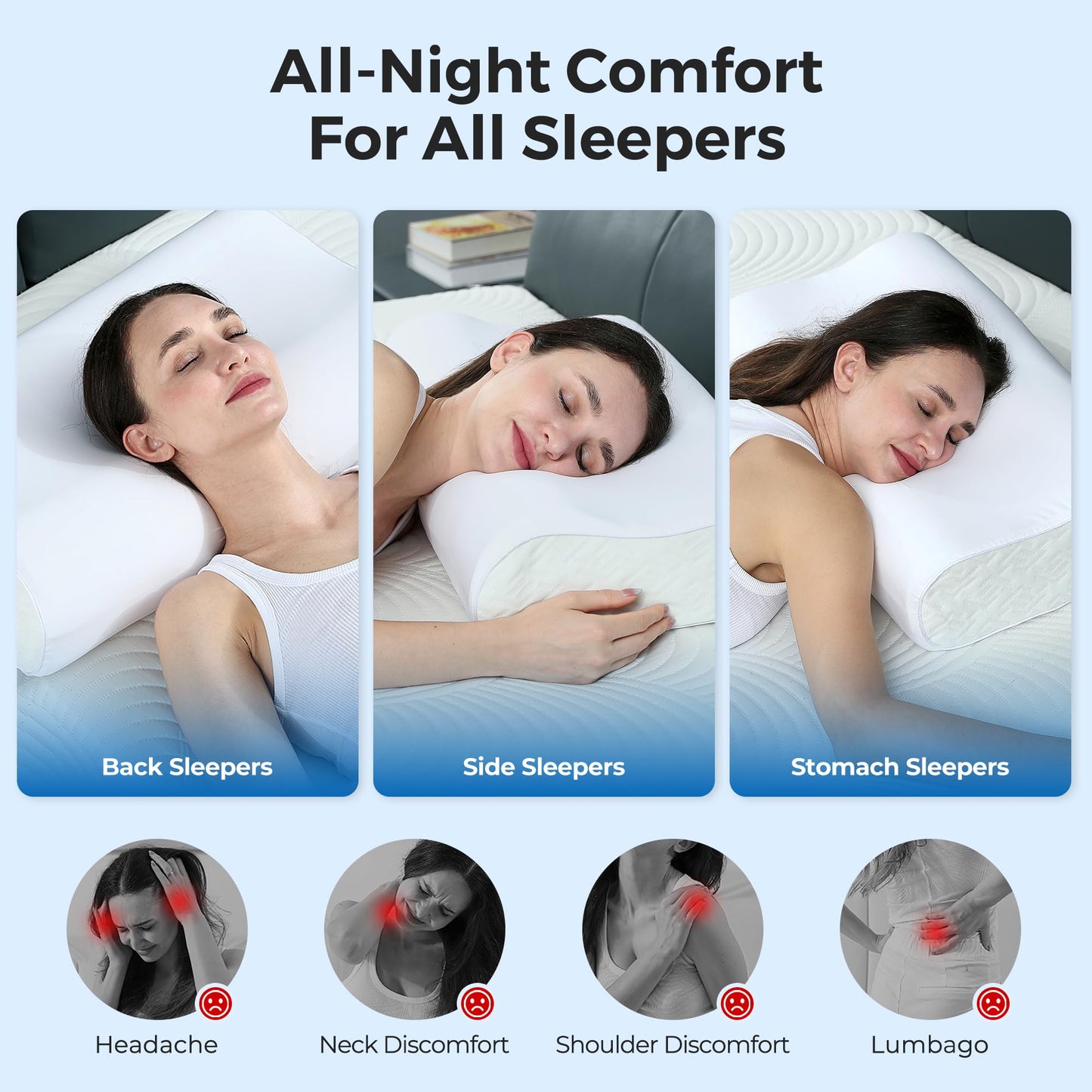 Elviros Cooling Memory Foam Pillow with Breathable Cover, Adjustable Height Bed Pillow for Neck Support, Ergonomic Cervica Neck Pillow for Side Stomach and Back Sleeper, Queen Size, 23.6"×14"×5.3"