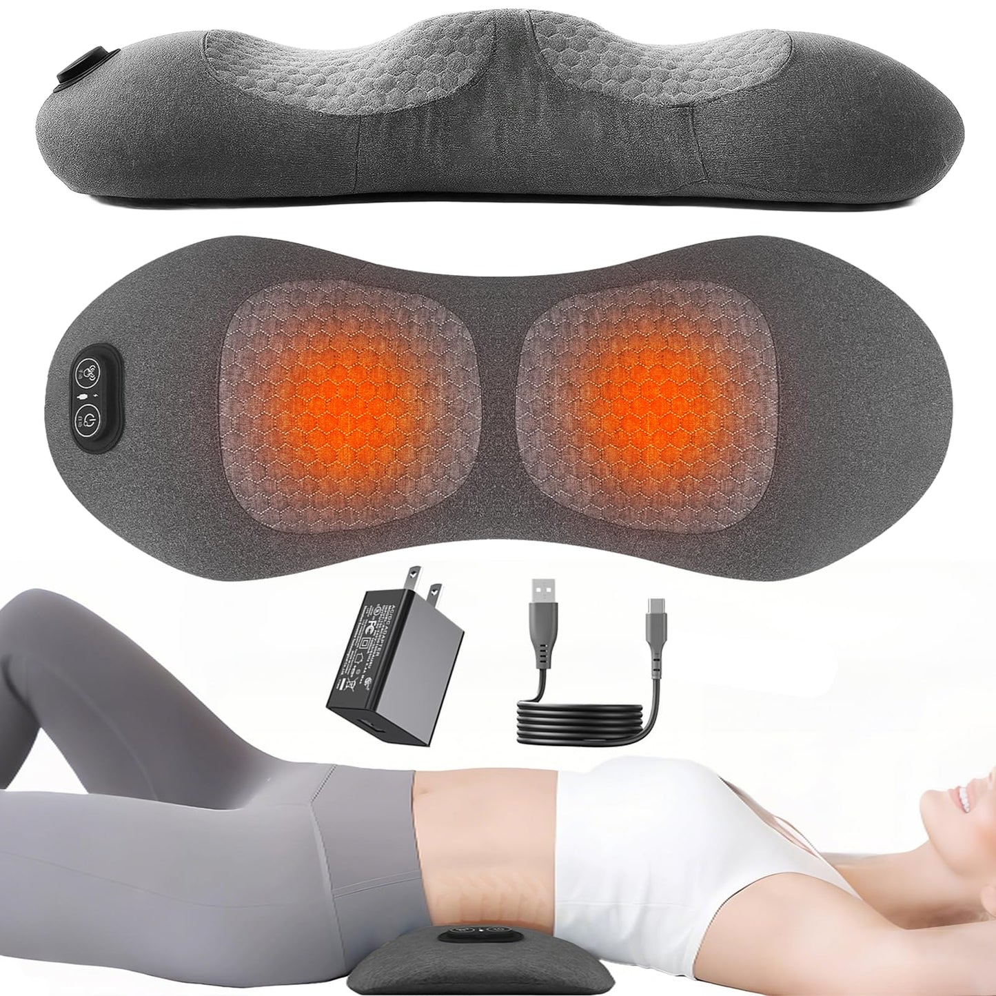 Lewuyoya Smooth Spine Triple Fusion Back Massager with Heat, Vibration and Traction for Sciatica Pain Relief, 3-in-1 Electric Lumbar Support Pillow Device for Lower Back Pain in Bed, Chair, Couch