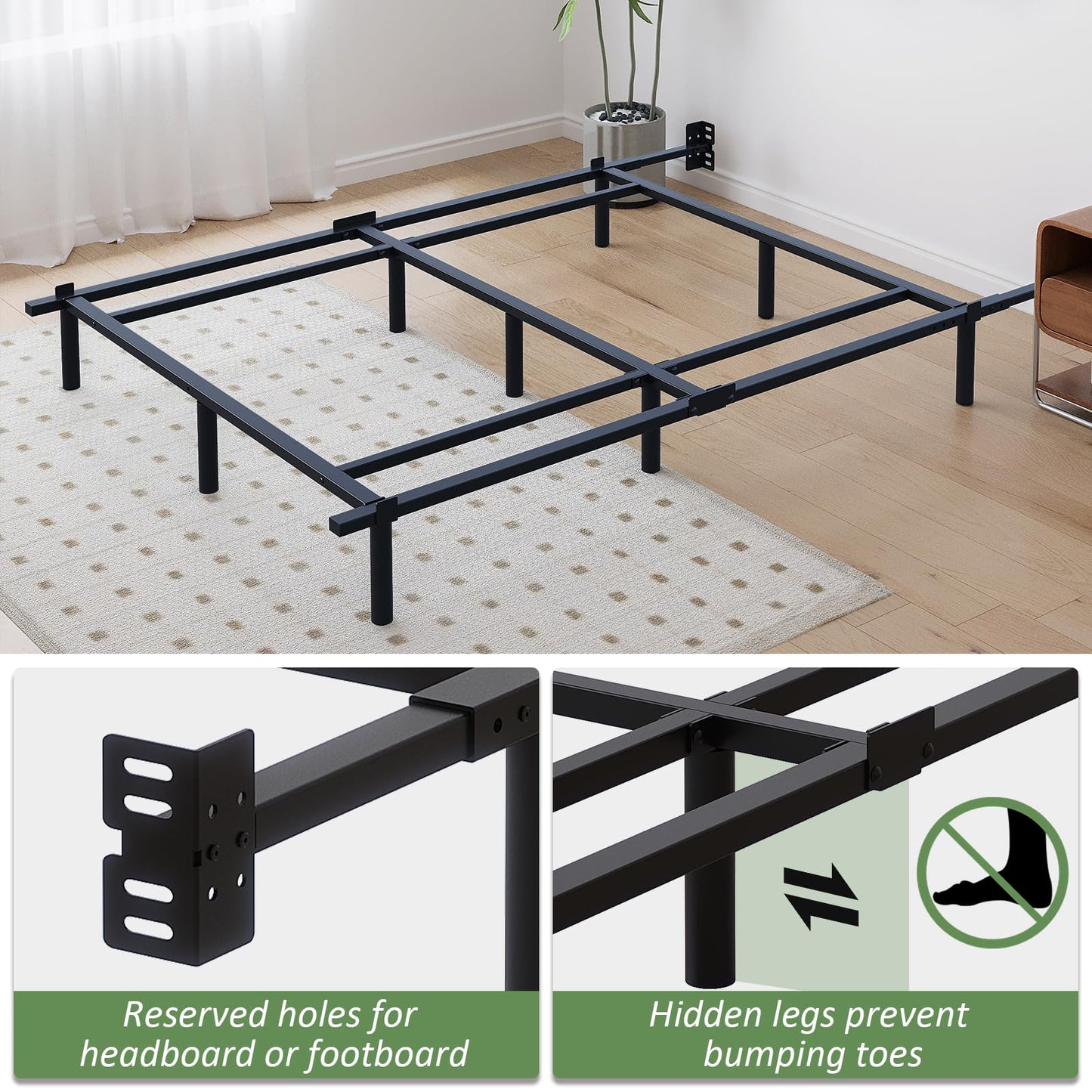 Mashomdec Full Metal Bed Frame, 7 Inch Low Heavy Duty Platform Bed Frames Full Size for Box Spring and Mattress, Easy Assembly, Noise-Free, Adjustable, Black