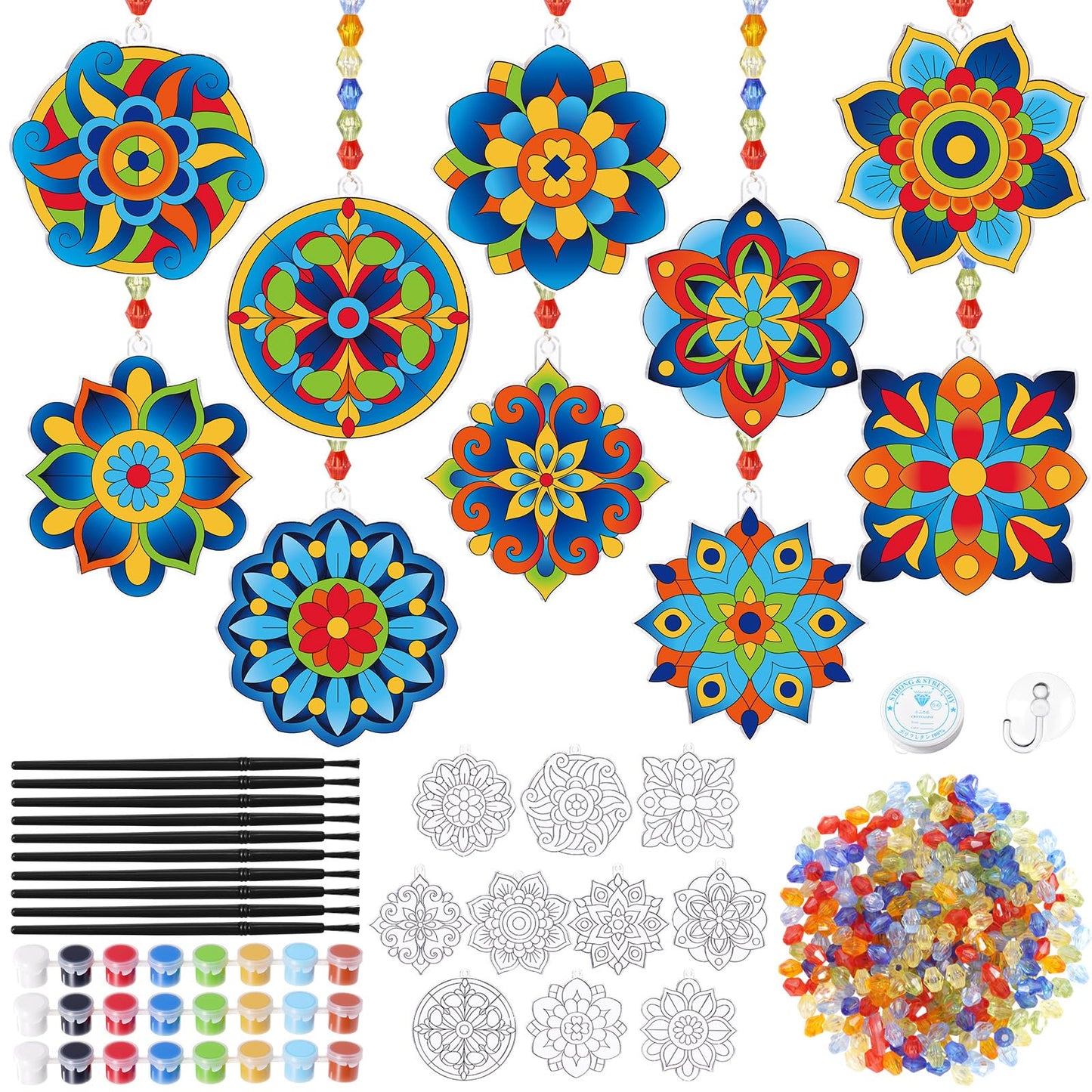 Dunzoom 30 Set Mandala Suncatchers Kits Mandala Flower DIY Suncatchers Craft Kits Make Your Own Paint Ornaments for Classroom Art Craft Summer Sun Catchers Party Favors
