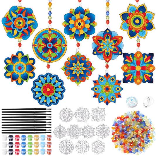 Dunzoom 30 Set Mandala Suncatchers Kits Mandala Flower DIY Suncatchers Craft Kits Make Your Own Paint Ornaments for Classroom Art Craft Summer Sun Catchers Party Favors