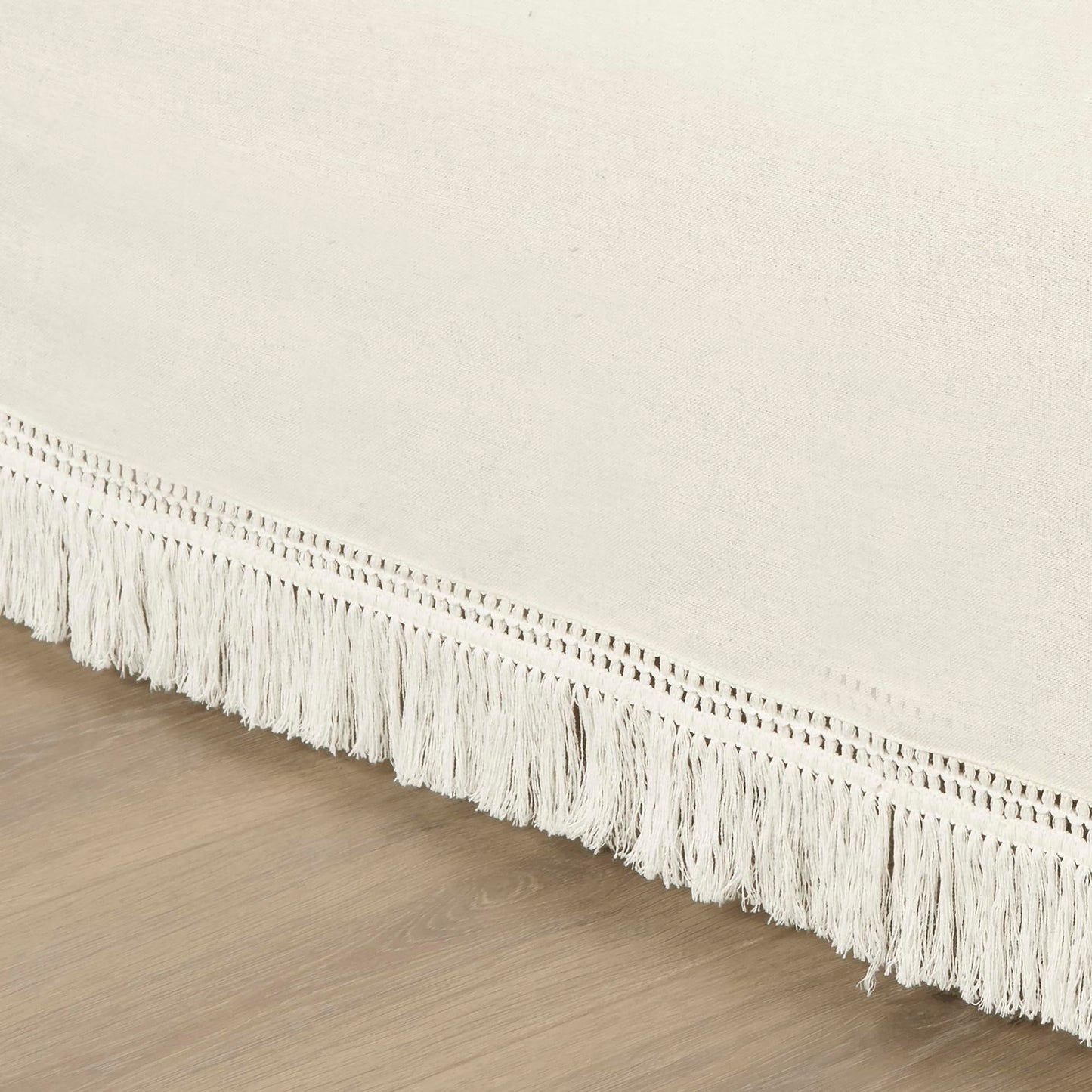 Lush Decor Boho Fringe 15-Inch Tailored Drop Easy Fit Bed Skirt King Size Single 78" W x 80" L +15" White - King Bed Skirt - Wrap Around Bed Skirt