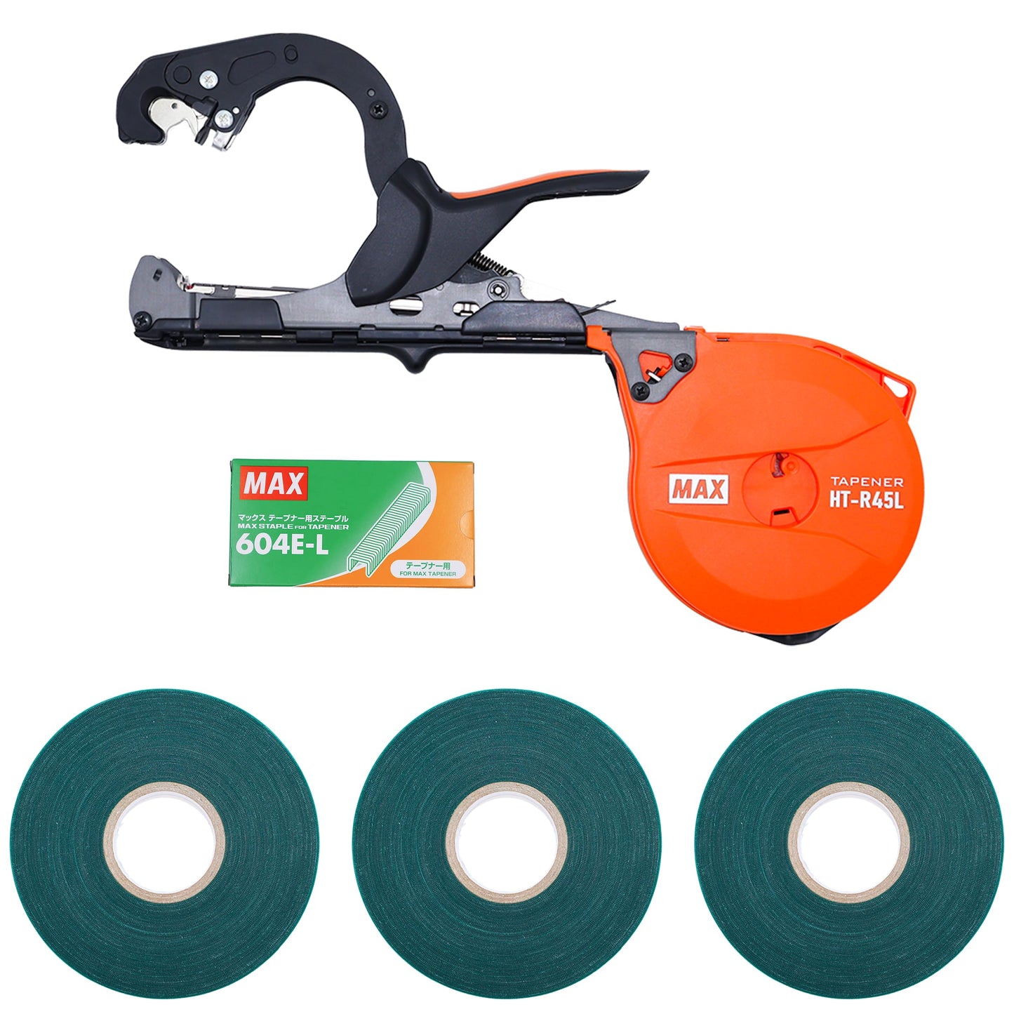 MAX HT-R45L Tapener Lightweight Plant Tying Tool Starter Kit with Tape & Staples, Orange