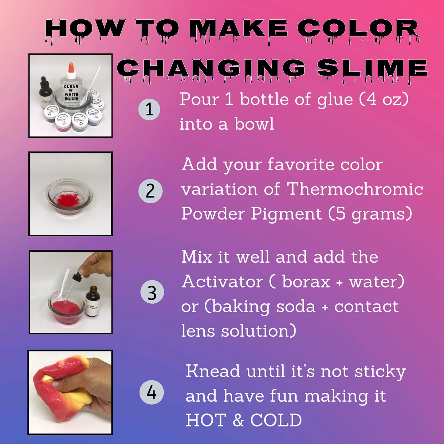 Temperature Activated Thermochromic Powder Pigment Black to Pink Changing at 77F/25C Perfect for Arts & Crafts Color Changing Slime Nail Art Secret Message Tumblers Science Experiments