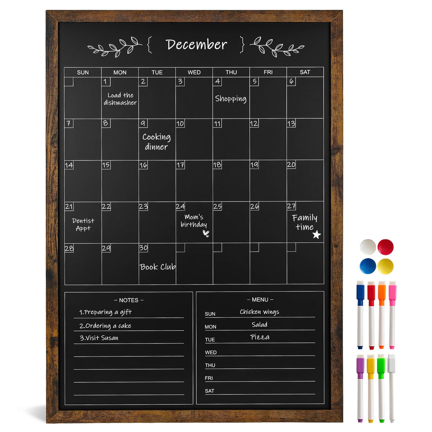 Marribol Chalkboard Calendar for Wall,20" x 28" Rustic Framed Magnetic Chalkboard for Home Kitchen Office School