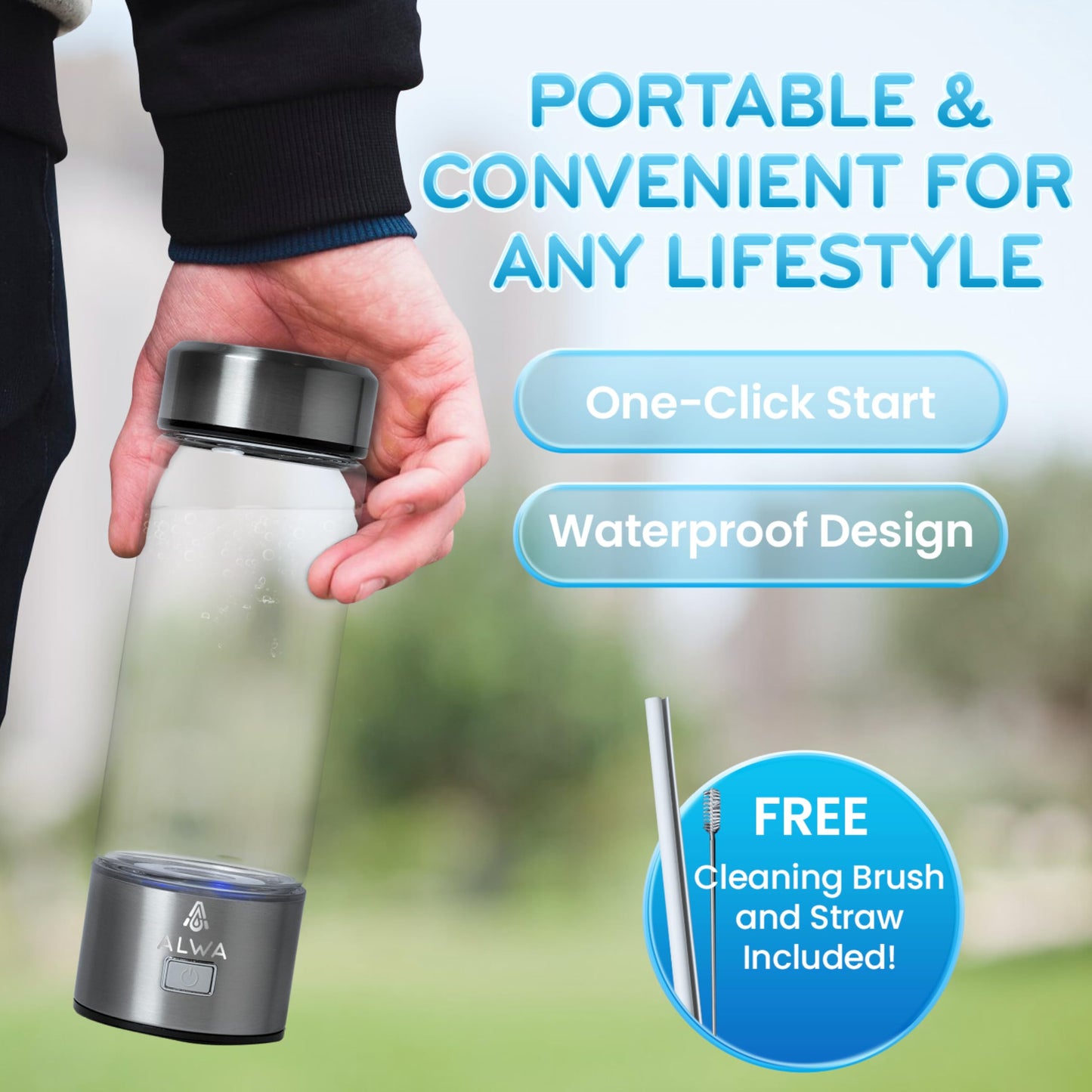 2025 Upgraded Hydrogen Water Bottle w/SPE/PEM Technology, 1700 PPB Fast Portable Hydrogen Generator, 3-Min Quick Electrolysis, Rechargeable Hydrogen Rich Glass for Home Office Travel & Fitness