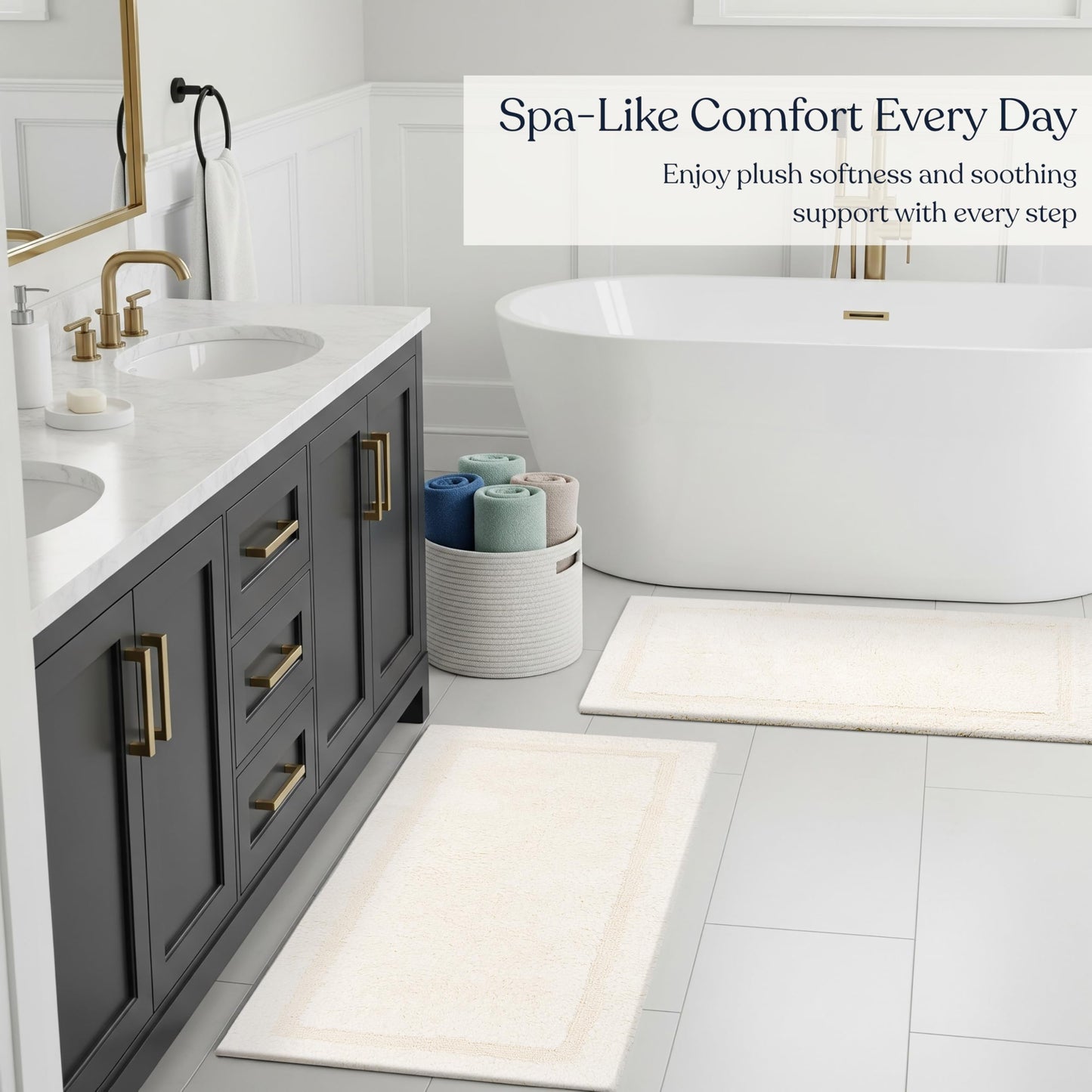 Delara Organic Cotton Reversible Bath Mat – 3000 GSM, GOTS Certified, Ultra-Thick & Super Absorbent | Soft, Plush & Quick-Drying Bathroom Rug (Ivory, 20x30)