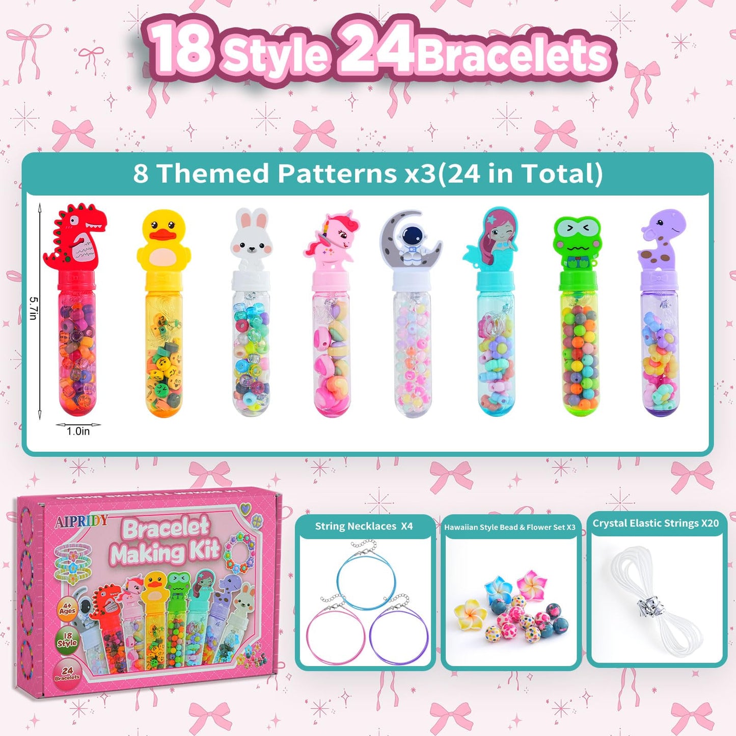 AIPRIDY Creative Beading Kit, Charm Bracelet Jewelry Making Kit for Kids, 18 Styles, 24 Pack Bracelet Wands,Classroom Prizes,Goodie Bags Stuffers, Ages 4+