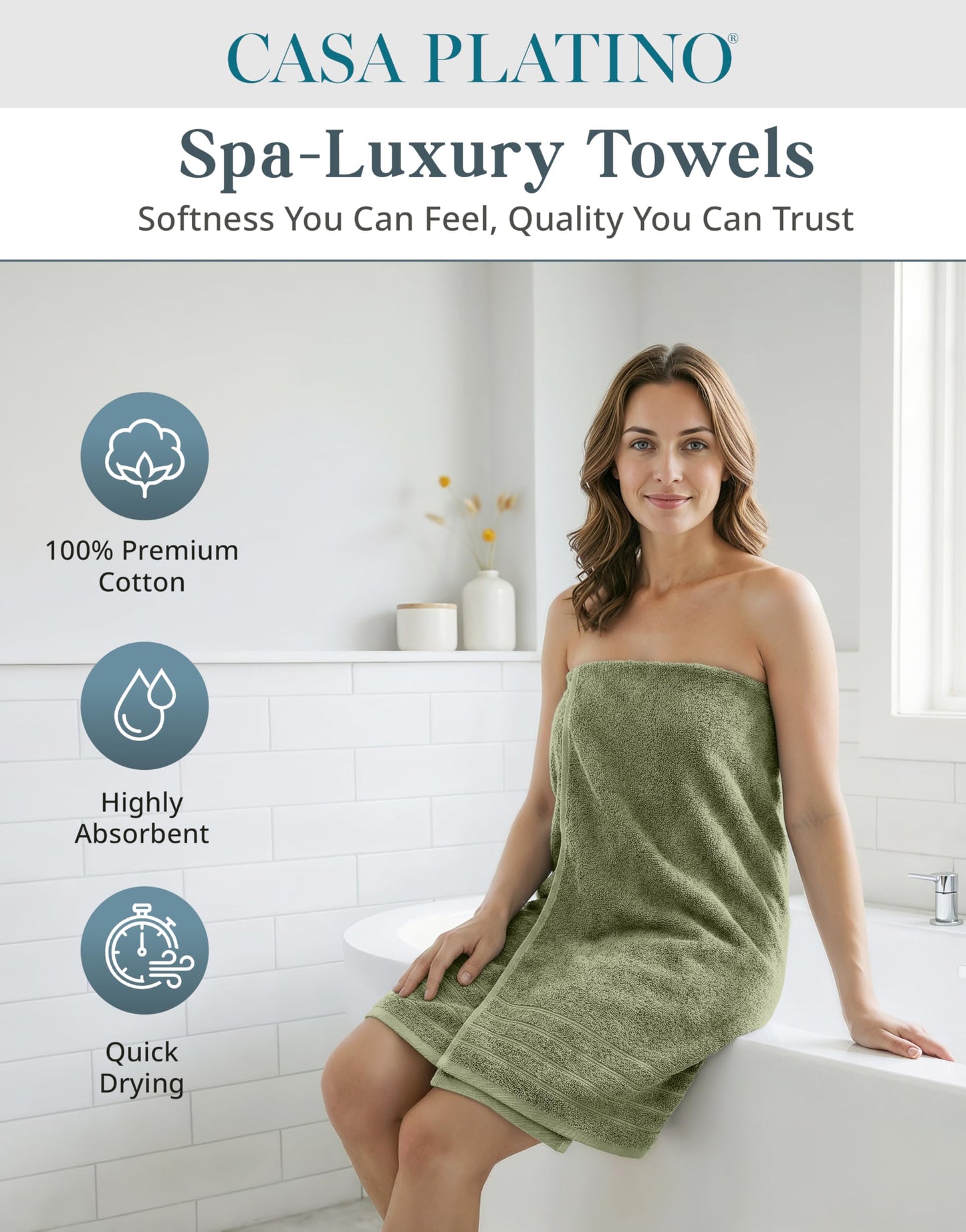 24-Piece Luxury Bathroom Towel Sets – 100% Cotton Bath Towel, 2 Bath Sheets, 2 Gym Towel, 2 Bath, 4 Fingertip, 6 Hand, 8 Washcloths, Highly Absorbent, Ideal for Spa, Hotel & Everyday Use – Oil Green