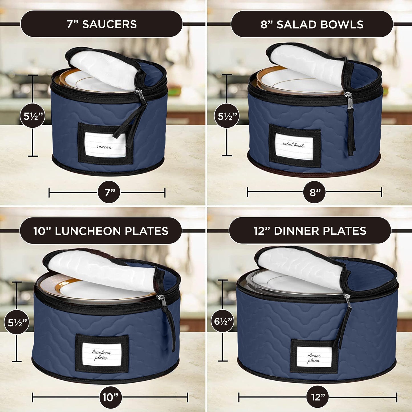 China Storage Containers 5-Piece Set Moving Boxes for Dinnerware, Glasses, Plates, Mugs and Saucers Sturdy Quilted Microfiber Dish Organizer with Dividers for Seasonal Storage - Holds Set of 12, blue