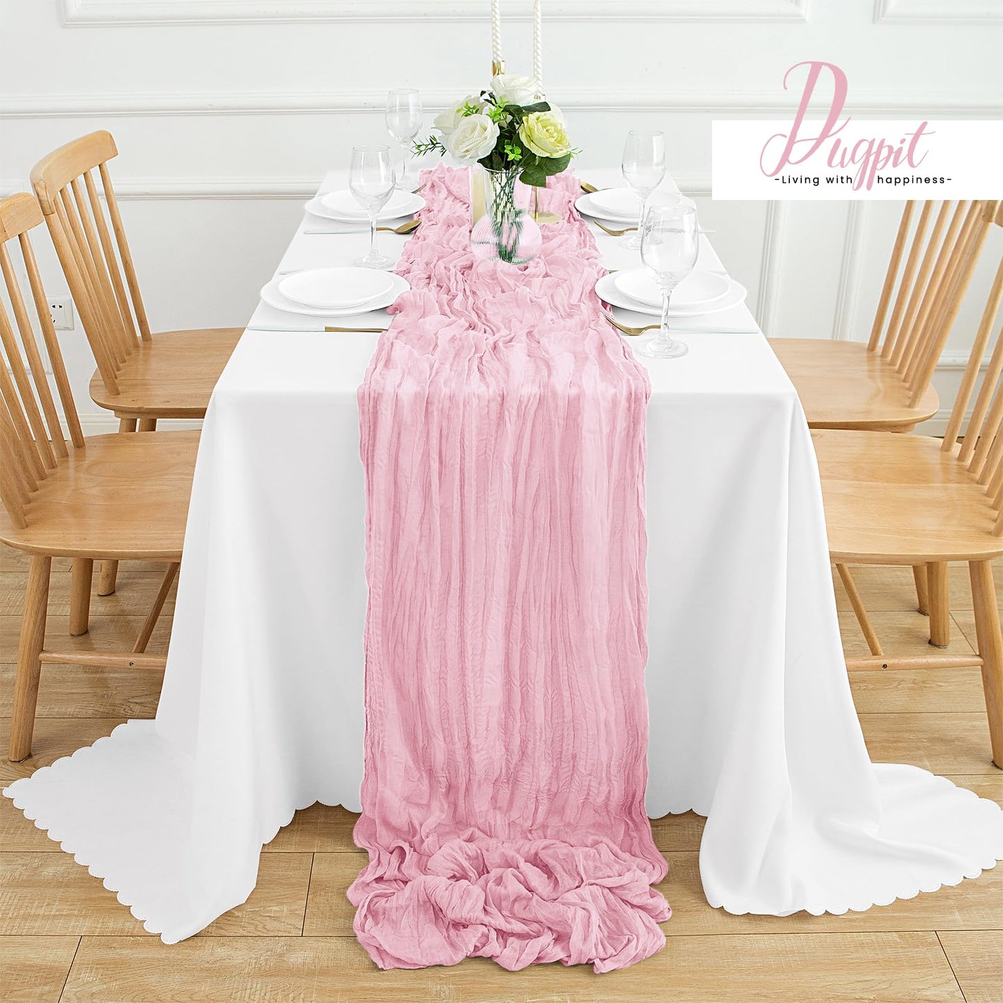 12Pack Pink Cheesecloth Table Runner 35 x 120 inch Cheese Cloth Table Runner 10FT Boho Table Runners Rustic Gauze Table Runners for Party Wedding Birthday Dining Bridal Shower Baby Shower Decor