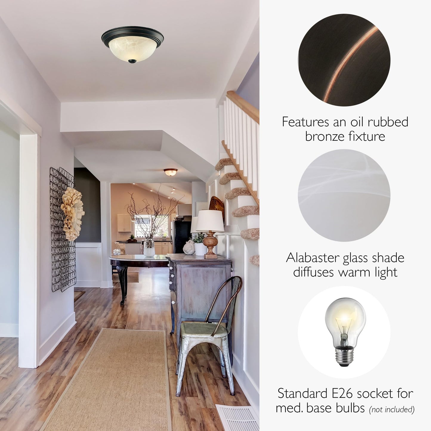 Design House 587519 Traditional 2 Pack 2-Light Indoor Dimmable Ceiling Light with Alabaster Glass for Bedroom Hallway Kitchen Dining Room, Oil Rubbed Bronze, 11-Inch