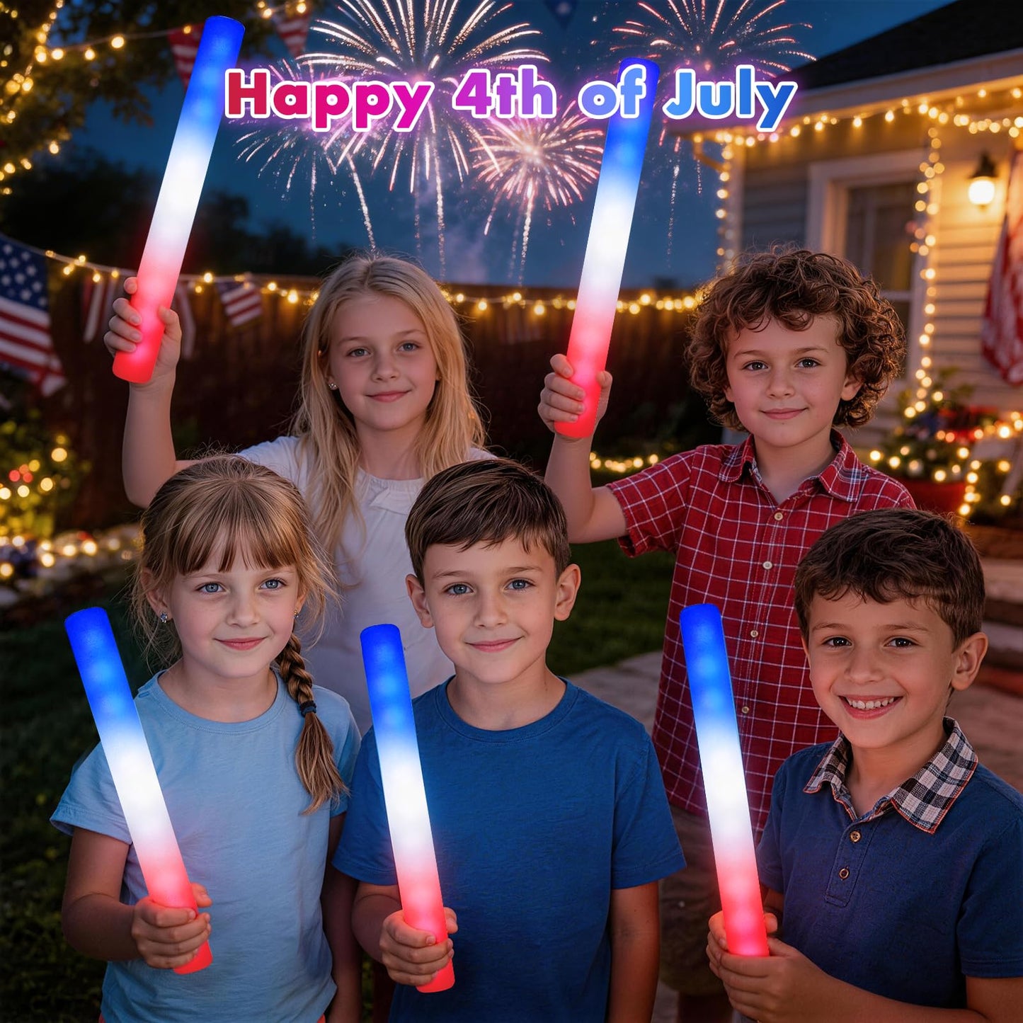 SHQDD 72 PCS 4th of July Foam Glow Sticks Bulk , Patriotic Red White Blue Glow in the Dark Foam Sticks, Light up Supplies for Kids & Adults, Glow Party Accessories & Decorations for Independence Day