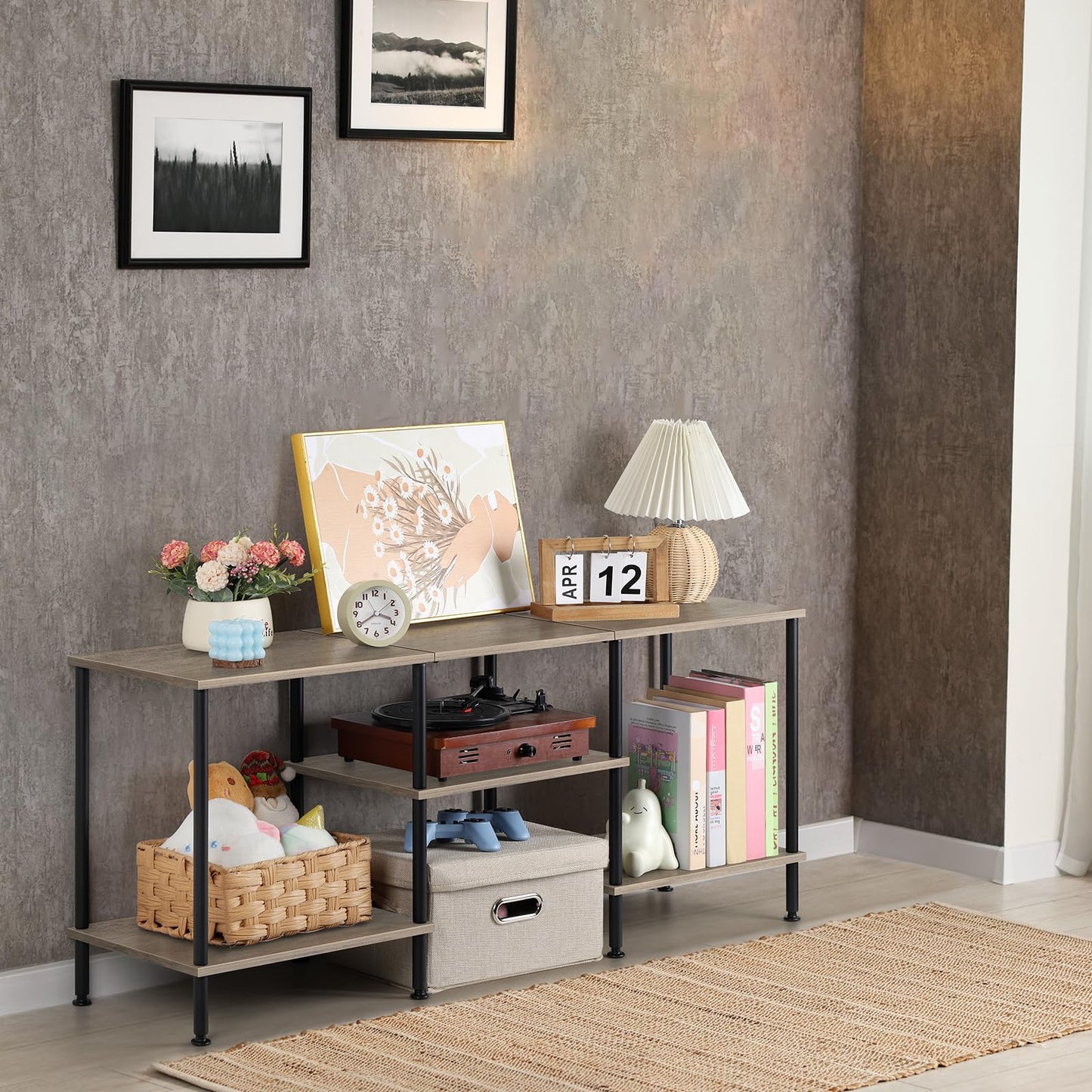 Luplom 50 Inch TV Stand for Bedroom Rustic Grey Entertainment Center with Storage 3 Tier TV Consoles for Living Room TV Console Table Media Cabinet with Open Storage Shelves for 50 43 40 32 Inch TV