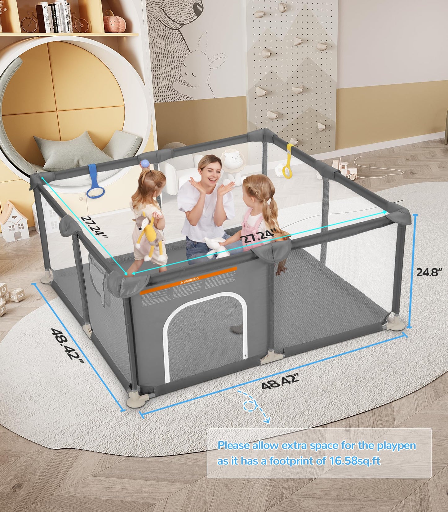 Dripex Baby Playpen, 47"x47" Play Pens for Babies and Toddlers, Safe Anti-Fall Play Yard with Gates, Baby Fence with Breathable Mesh, Indoor & Outdoor Kids Activity Center, Grey