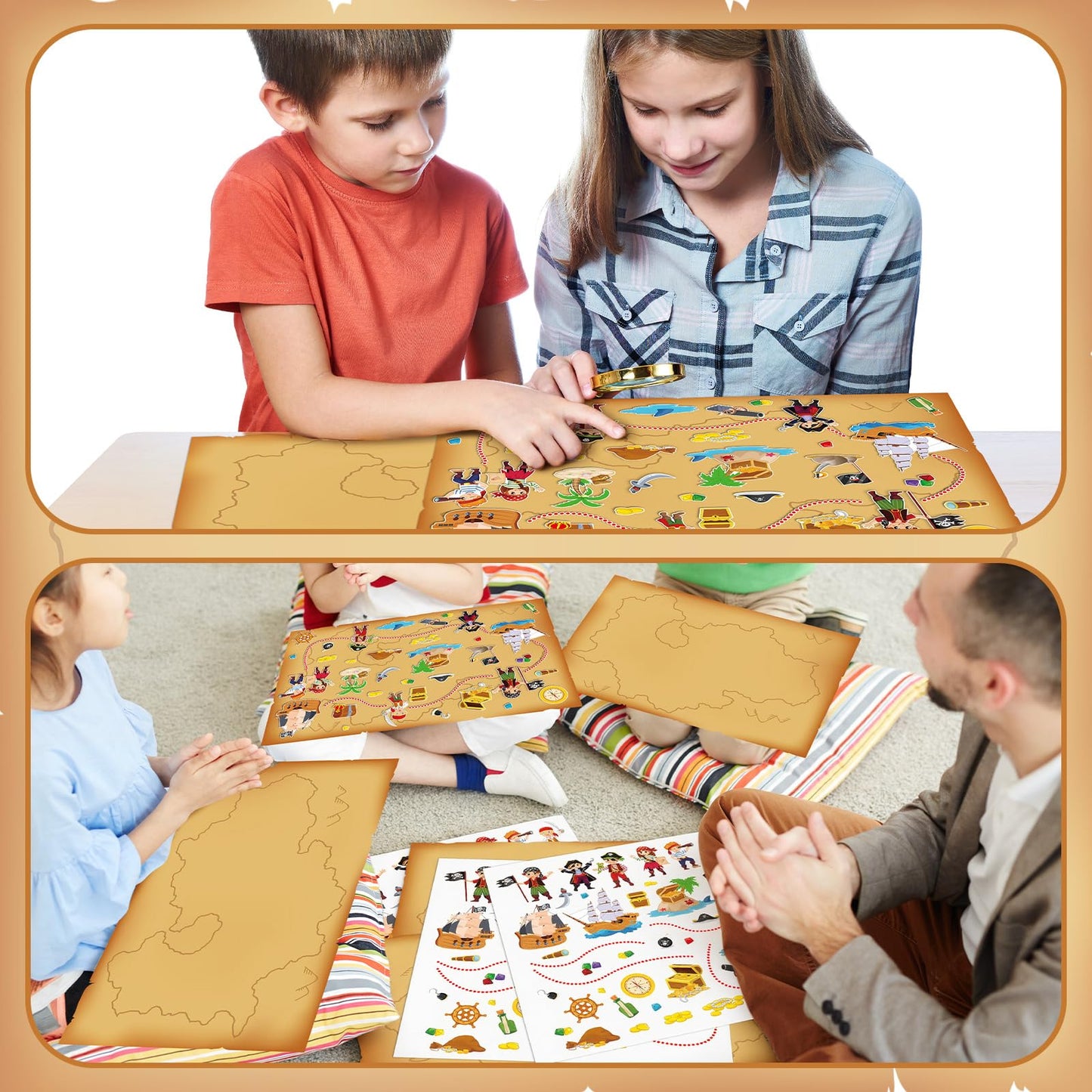 Kosiz 12 Pcs Giant Treasure Island Map Sticker Scenes Include 12 Backgrounds and Sticker Sheets Pirate Map Pirate Party Activity for Kids