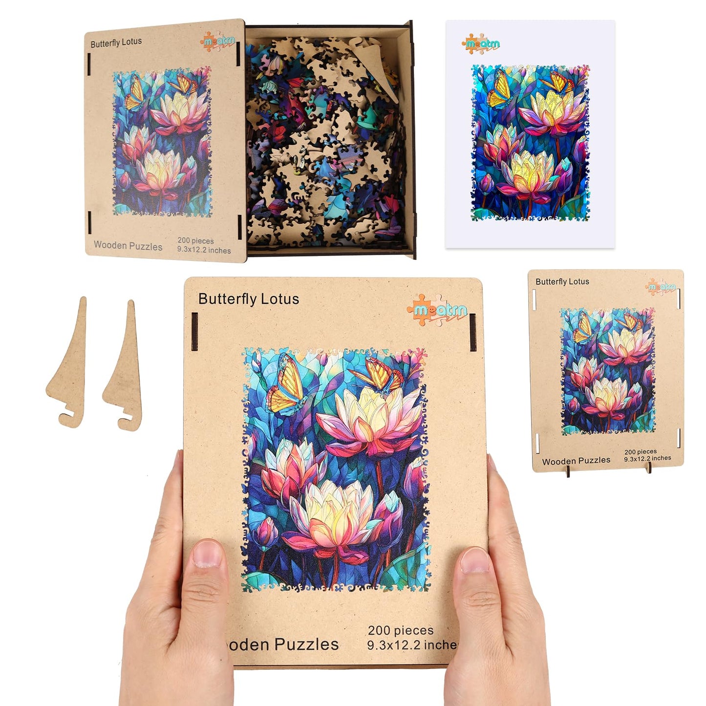 MEATRN Butterfly Lotus Wooden Puzzles for Adults 500 Pcs, 16.5x16.5 in, Fun Educational Wood Puzzle, Handmade Decorative Gift, Relaxing Wood Puzzle Game for Family & Friends