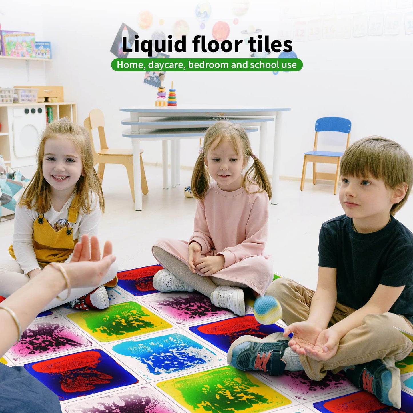 LONGKING 4 Sensory Tiles, 12" x 12" Sensory Floor Tiles, Liquid Floor Tiles