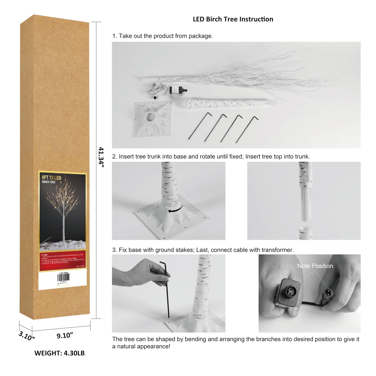 LIGHTSHARE 6 Feet Birch Tree, 72 LED Lights, Warm White, for Home, Festival, Party, and Christmas Decoration, Indoor and Outdoor Use