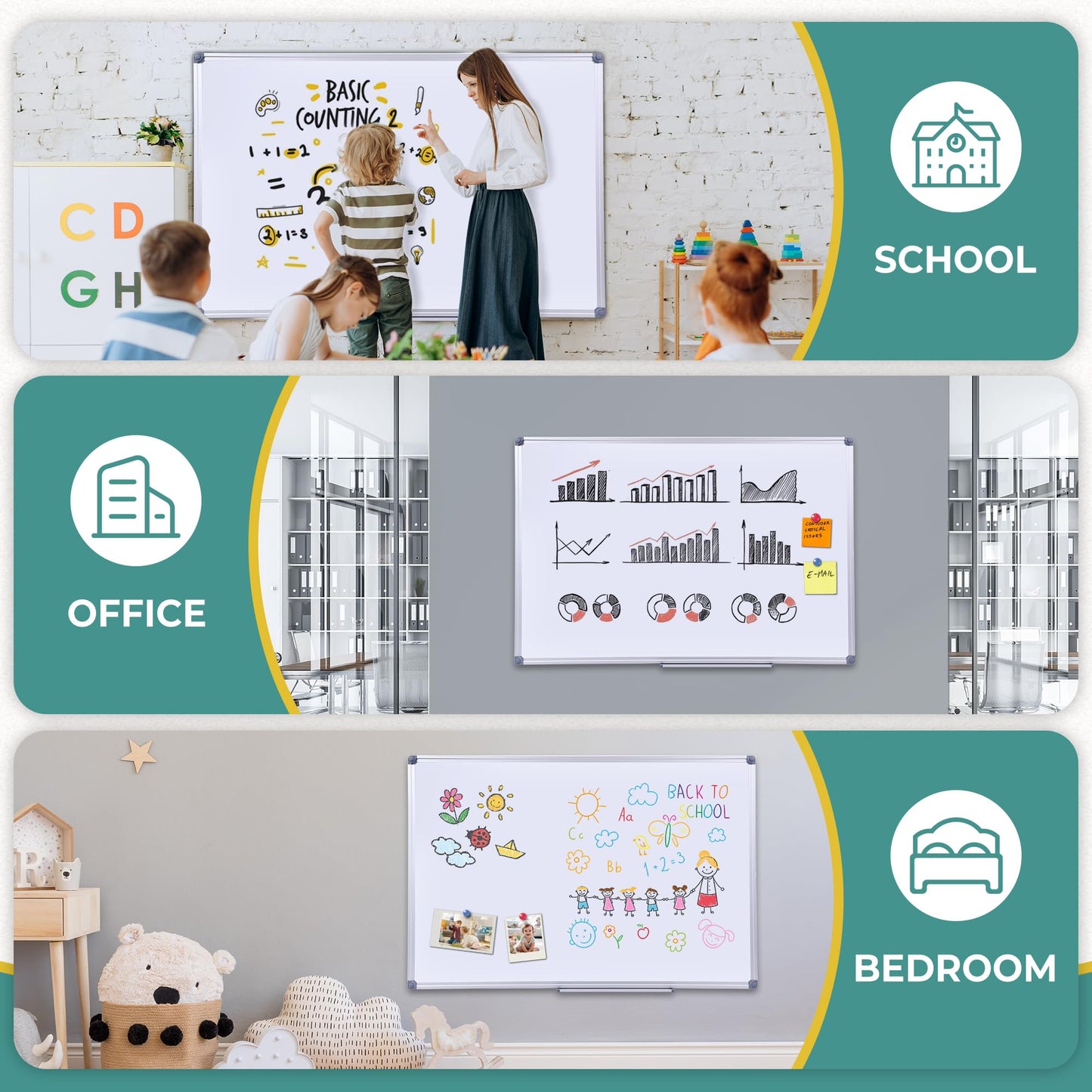 DexBoard 40 x 28 Inch Magnetic Dry Erase Whiteboard - Medium-Large Wall Mounted Writing Board for Home Office & Study - Silver Aluminum Frame with Tray
