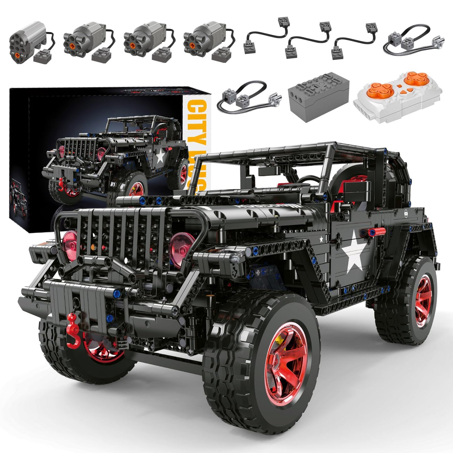 RC Off-Road SUV Wrangler Black Warrior Building Kits, 1/8 Scale Pickup Truck Car with Remote Control Lights, Challenge Building Blocks Gift for Technical Enthusiasts Adults & Teens Age 14+ (2272PCS)