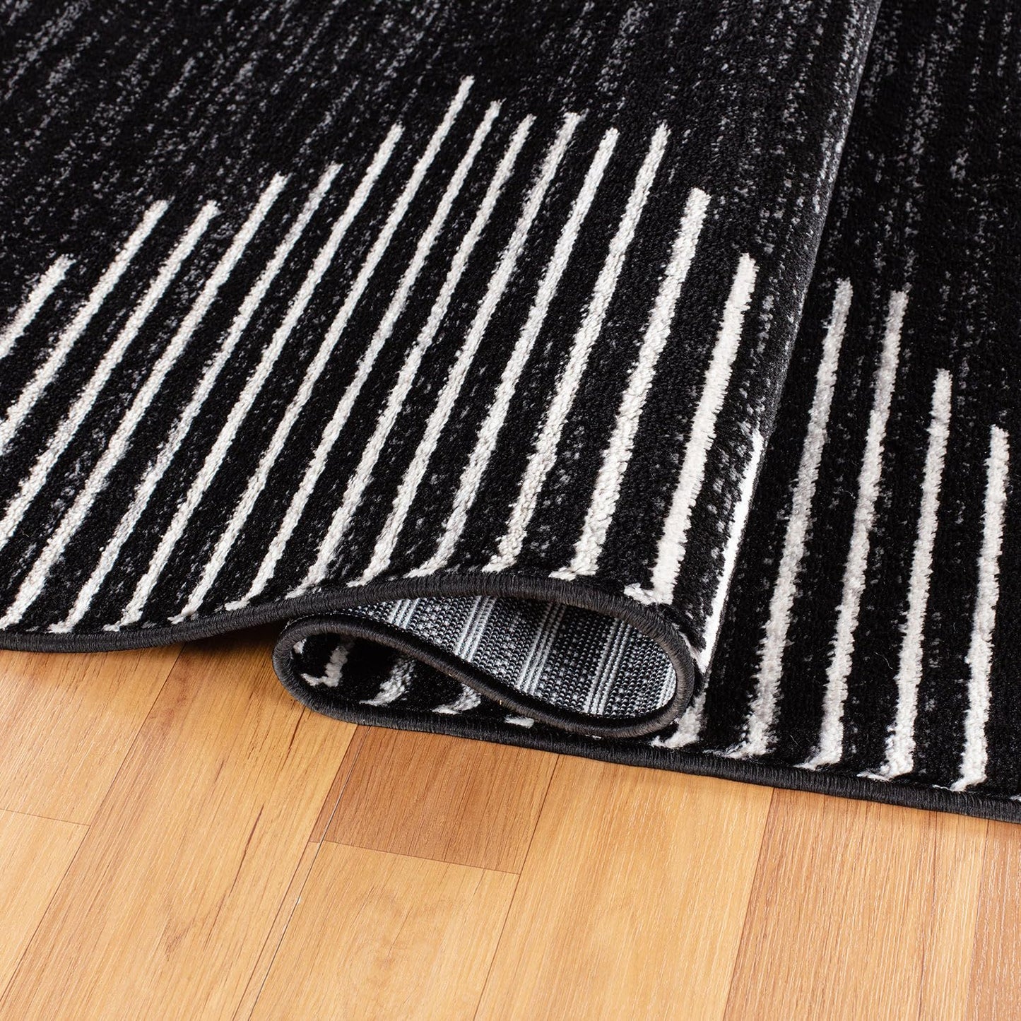 Rugshop Bohemian Stripe Stain Resistant Carpet High Traffic for Hallway Entryway Living Room Kitchen Bedroom Laundry Runner Rug 2' x 7' Black