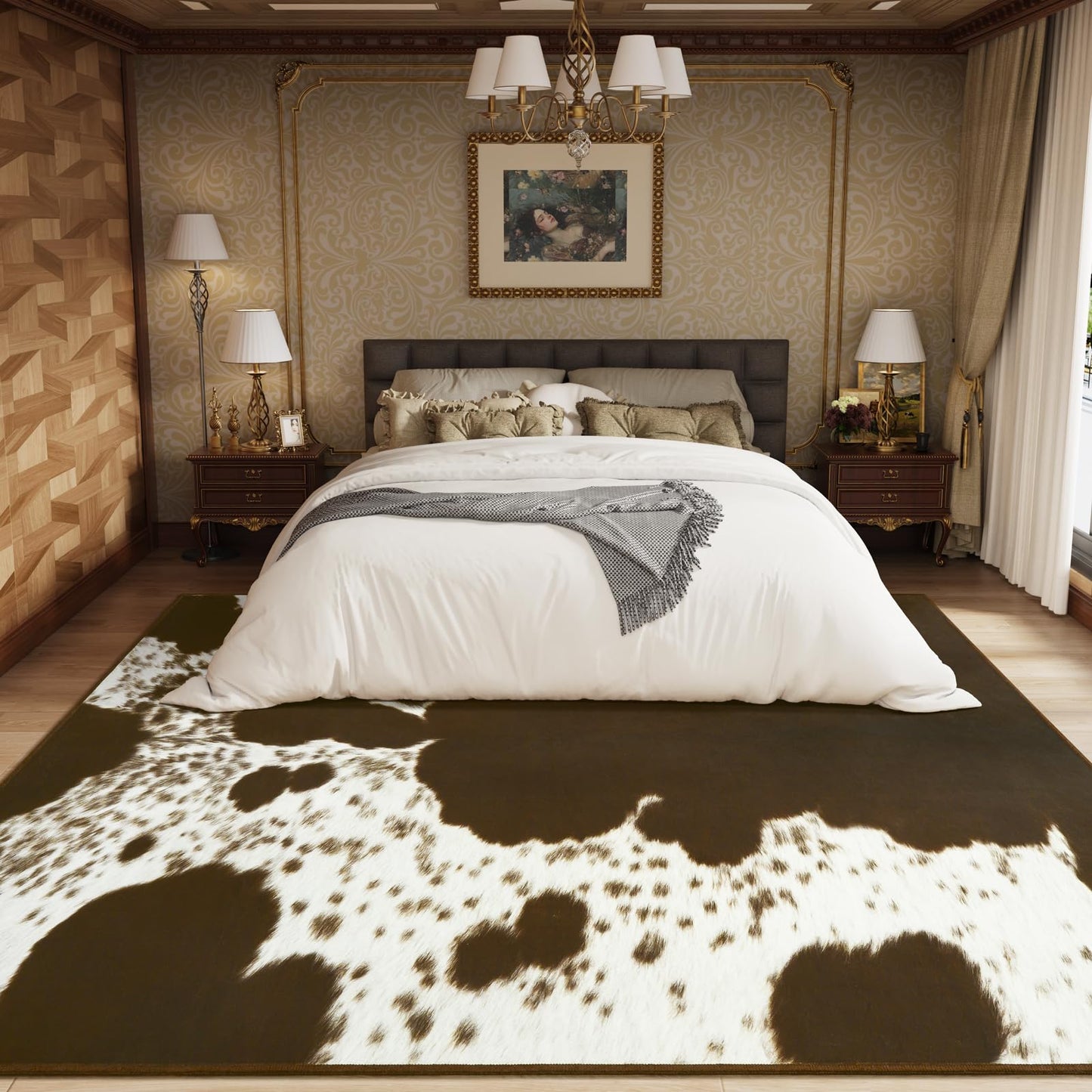 Amearea Faux Cowhide Rugs for Living Room, 5x7 Feet Machine Washable Cow Print Area Rug for Bedroom, Premium Western Home Decor Animal Print Non-Slip Throw Rug Carpet for Dining Room Kitchen Office