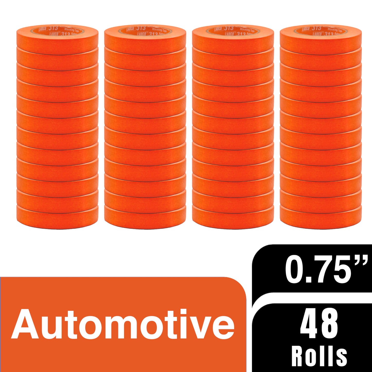LAUCO Orange Automotive Refinishing Masking Tape, Autobody Painters Tape, 0.75 in. X 60 Yd. 48 Rolls, Moisture, UV and Heat Resistant, Multi-Purpose Masking Tape, No Residue, Painters Tape Bulk