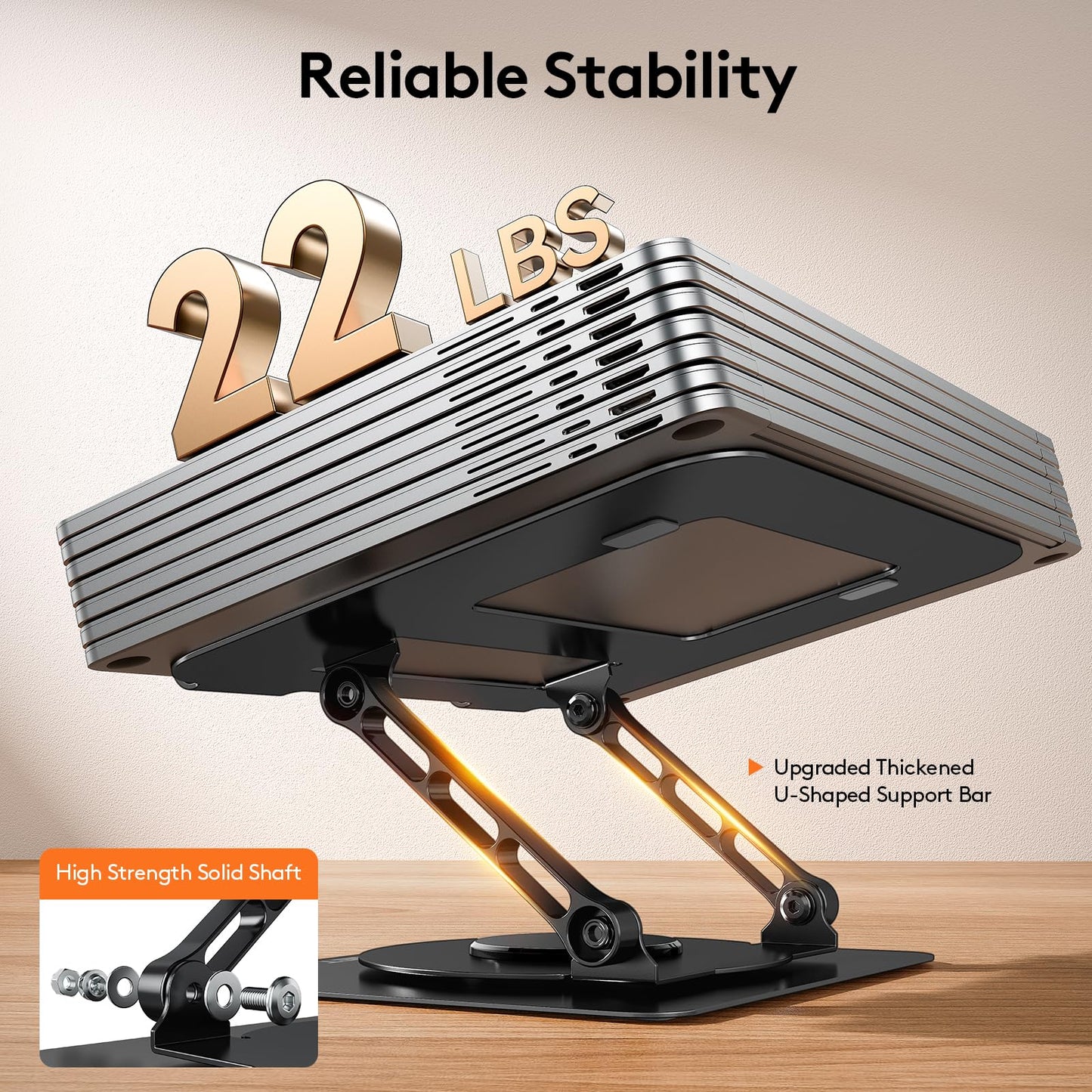 TECKNET Laptop Stand for Desk - 360° Rotating Base, Ergonomic Foldable Computer Stand for Laptop Riser, Height Adjustable, Compatible with MacBook Pro, Dell XPS, HP, and All Laptops 10-17" (Black)