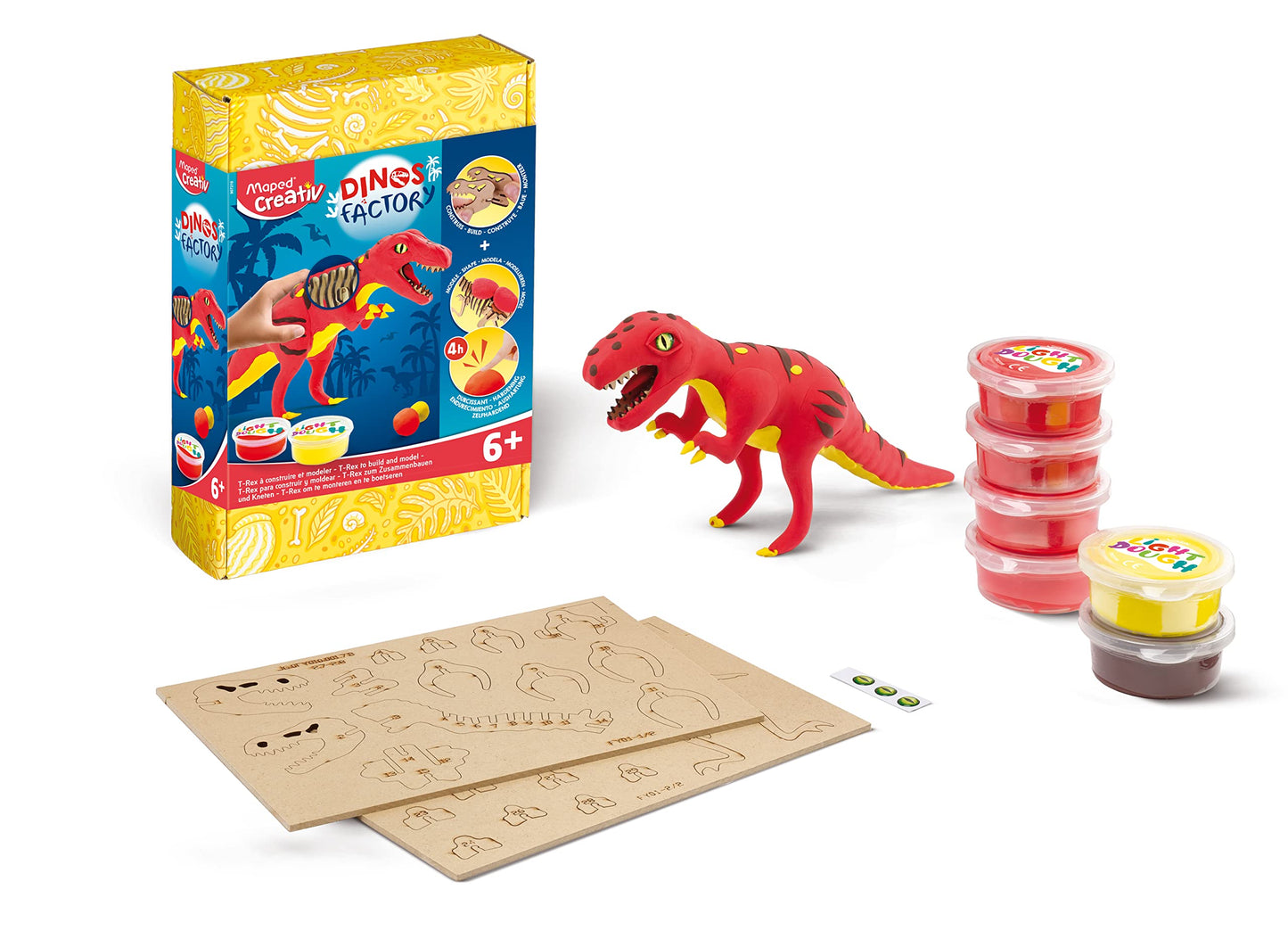 Maped Creativ Dinos Factory T-Rex Wooden Skeleton to Assemble Modelling Dinosaur Figurine with Hardening Paste for Creative Hobbies from 6 Years