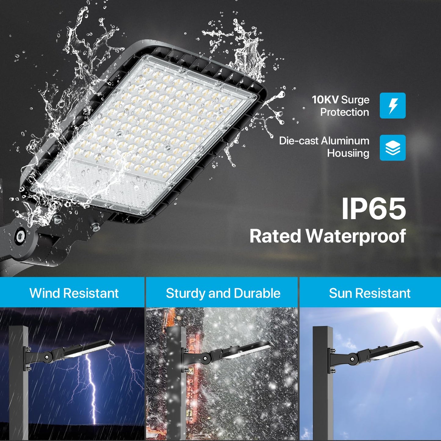 lumenfox LED Parking Lot Light, 150W LED Shoebox Light with Dusk to Dawn Photocell, 5000K Daylight, IP65 Waterproof, Adjustable Arm Mount, AC 120V, Commercial Light for Parking Lot, 1 Pack