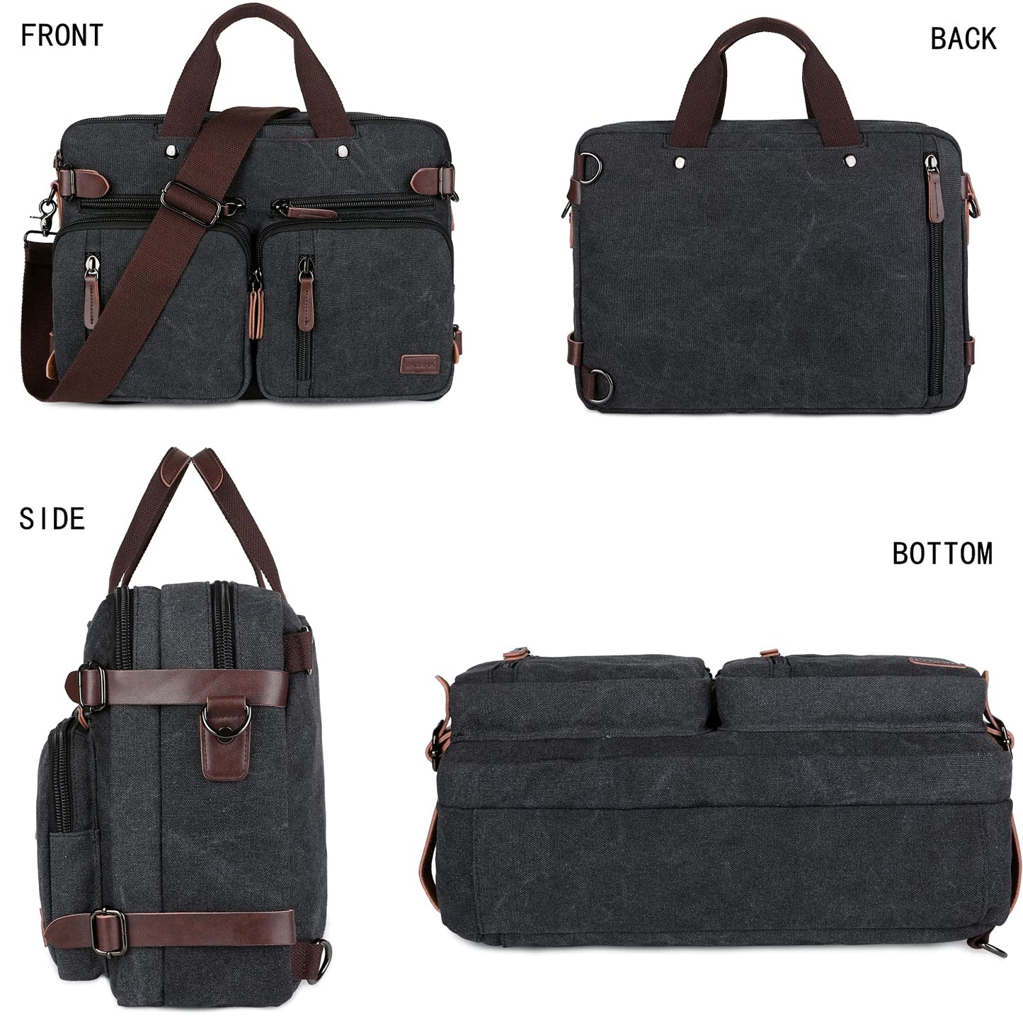 Baosha Convertible Briefcase Backpack 17 Inch Laptop Bag Case Business Briefcase HB-22 (Black-Grey Mixed)