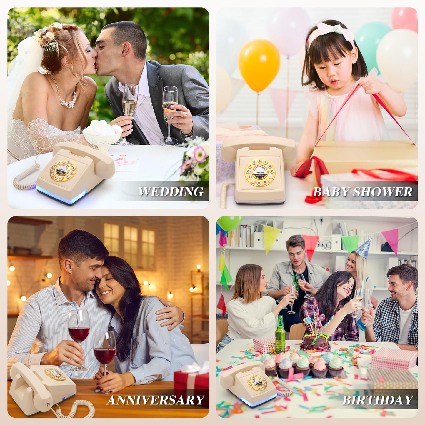 UKBW Audio Guest Book Wedding Phone, 32G Record Customized Audio Message with Guest Book, Retro Style Audio Guestbook for Birthdays Parties Confessions Special Occasions, Beige