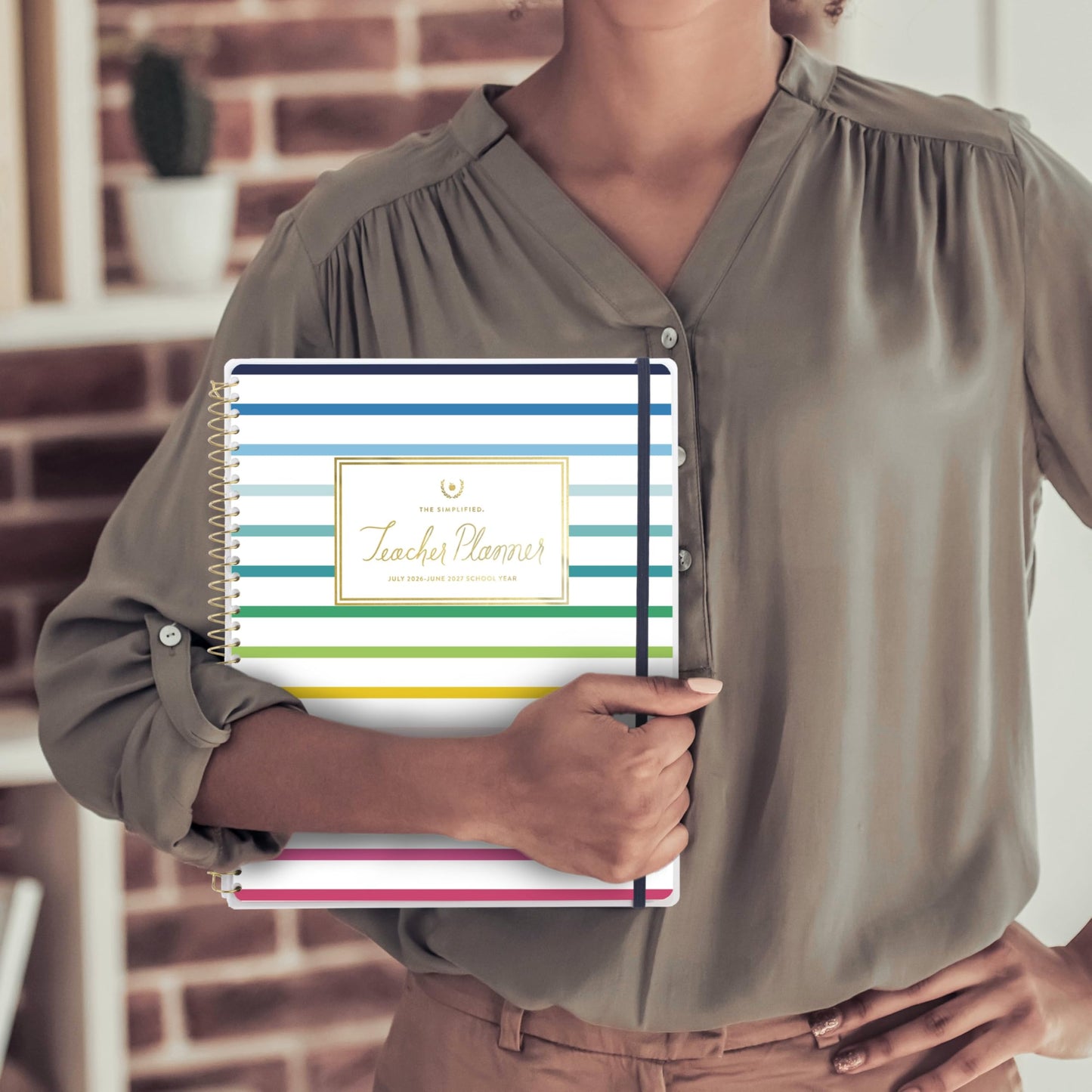 AT-A-GLANCE Teacher Planner 2026-2027 Weekly & Monthly Academic 12-Month July-June, 8-1/2" x 11", Simplified by Emily Ley, Happy Stripe (EL54-905A)