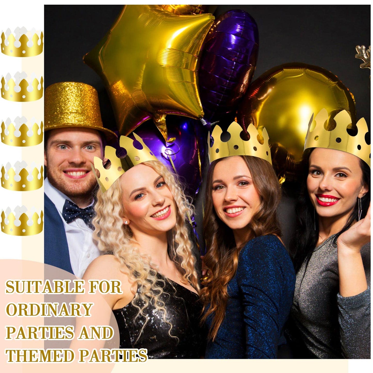 Crtiin 200 Pcs Golden Paper Crowns Bulk King Gold Party Crown Princess Hats for Birthday Celebration Party Supplies(Classic Style)