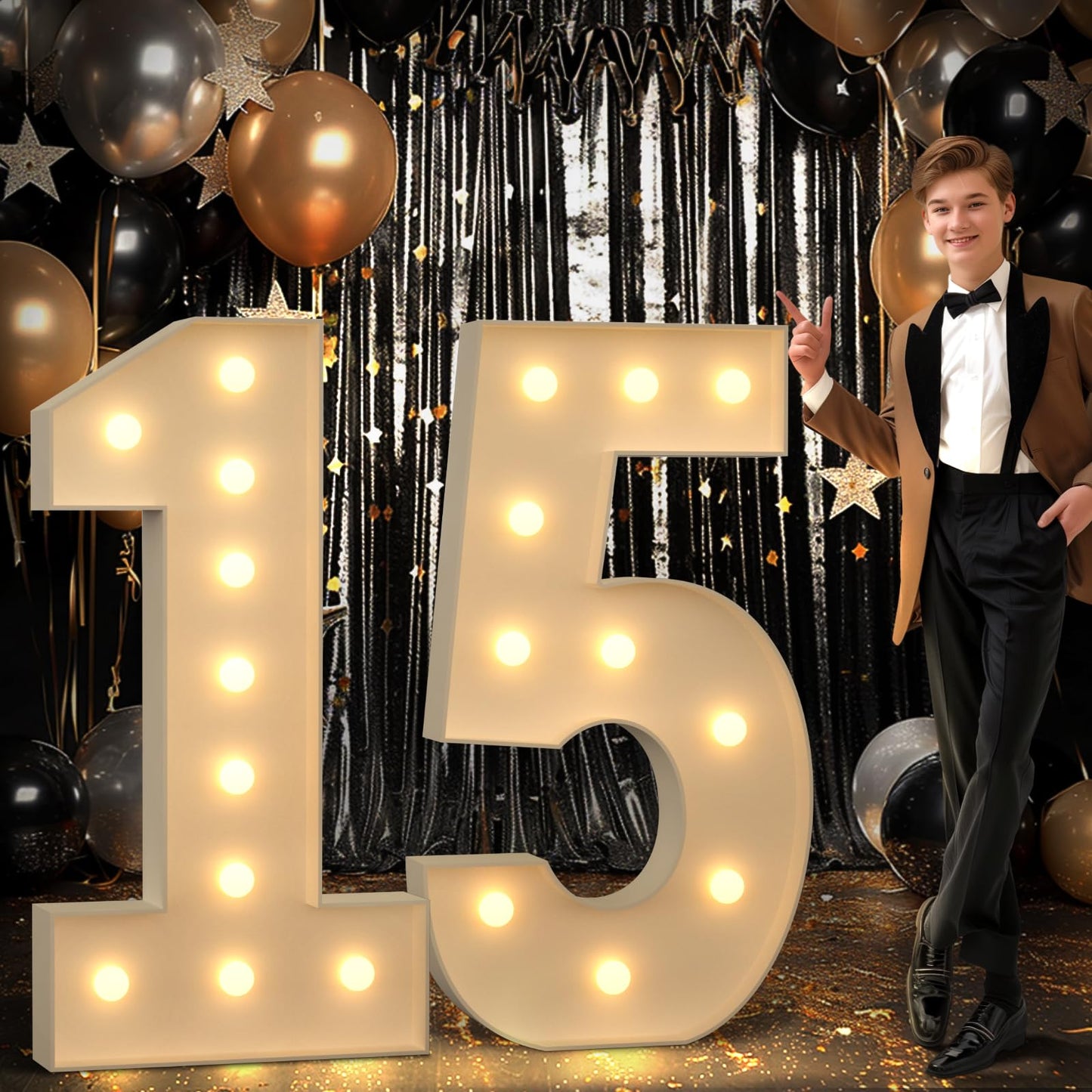 imprsv 4FT Marquee Numbers 15 Light up Number 15th Birthday Decorations Large Numbers Big Mosaic Numbers for Balloons Birthday Decor Number Balloon Frame Anniversary Decors