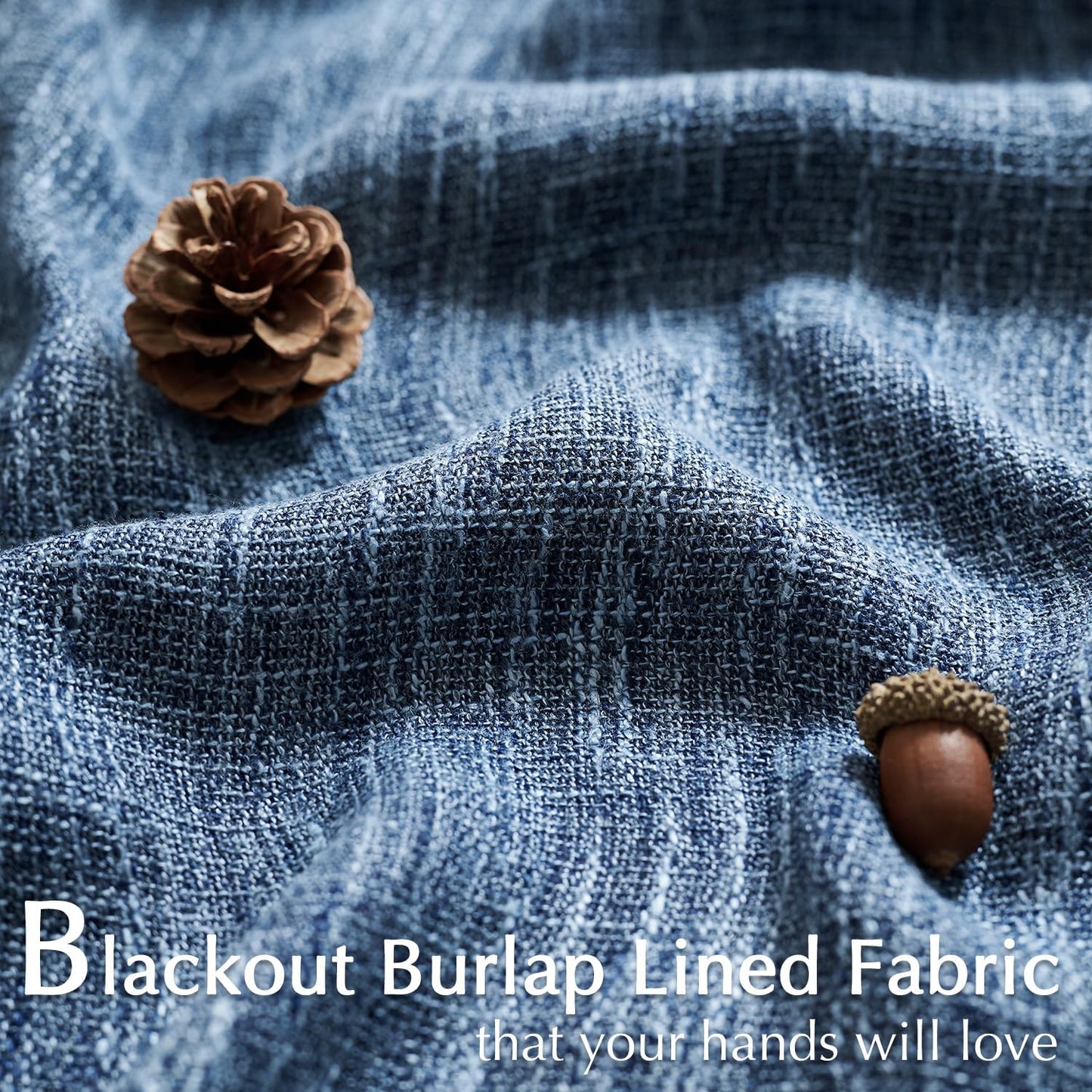 jinchan Burlap Look Curtains Blackout Curtains for Bedroom Lined Linen Textured Curtain for Living Room 84 Inches Long French Country Farmhouse Window Curtains 2 Panels Blue Curtains