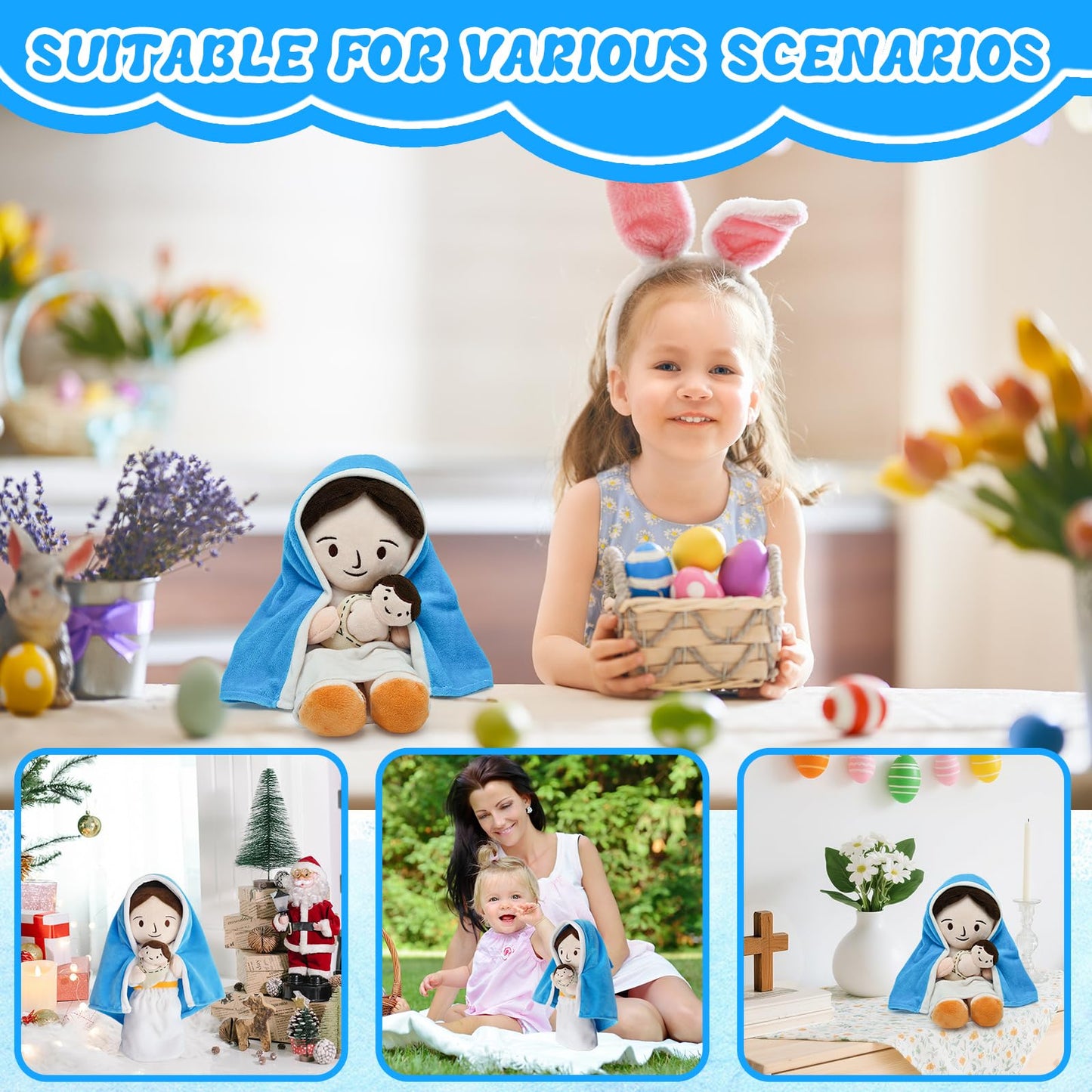 Jesus Plush Doll Guardian Mary Stuffed Animal Baptism plushie Savior Toy Gifts for Church Sunday School Religious Easter Gift (Mary)