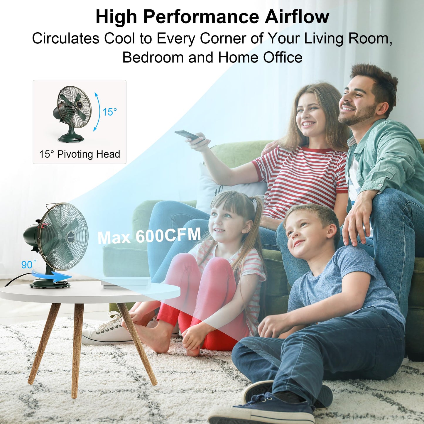 AMACOOL Oscillating Vintage Fan, All Metal 8" Retro Table Top Fan, Adjustable Head Tilt, Quiet 3 Speeds Plug-In Desk Fan for Bedroom Home Office & Kitchen