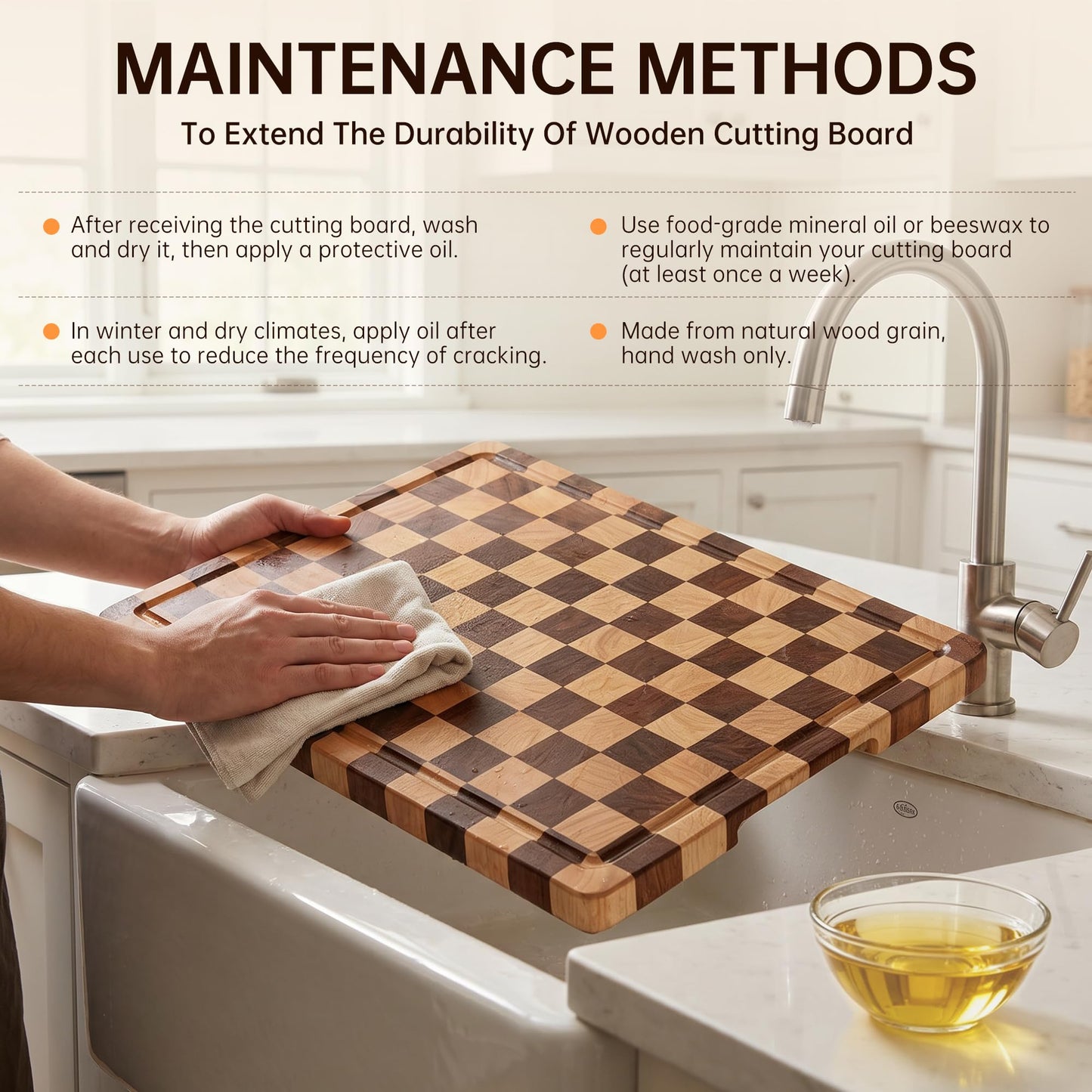 THETCHRY Cutting Boards for Kitchen, Checkered Cutting Board Upgraded, Acacia Wood Chopping Board with Juice Grooves & Handles, Large Butcher Block Serving Tray with Gift Box, 17"X12"X0.8"