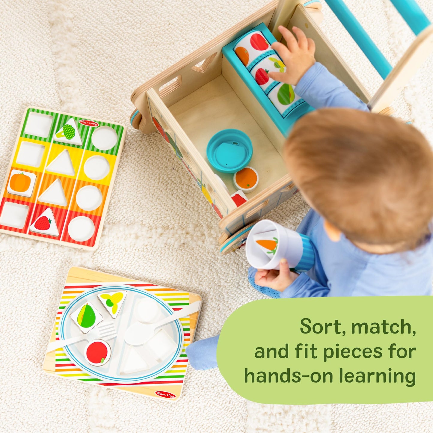 Melissa & Doug Wooden Shape Sorting Grocery Cart Push Toy and PuzzlesPretend Play Grocery Toys, Sorting and Stacking Toys for Infants and Toddlers Ages 1+