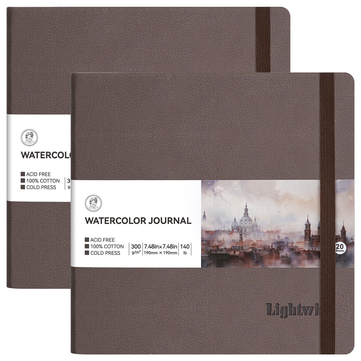 Lightwish Square Watercolor Sketchbook,2 Pack Total 40 Sheets,100% Cotton,300gsm/140lb,Acid-Free,Cold Press Watecolor Paper Journal for Artists Adults Students,7.48 * 7.48 Inches