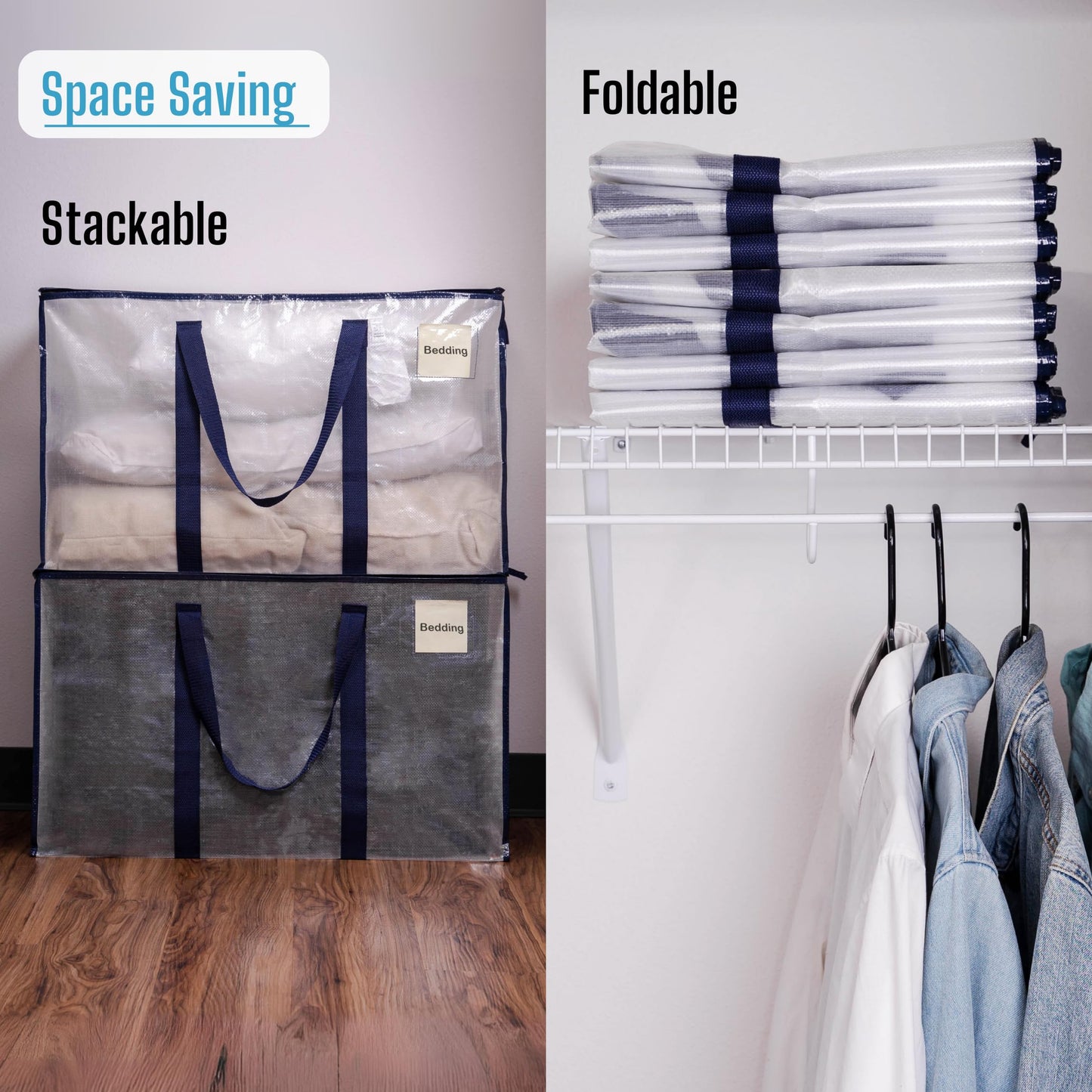 VENO 10 Pack Moving Bags, Heavy Duty, Moving Boxes Alternative, Packing Storage Supplies for Dorm Room Essentials with Zipper for Clothes, Extra Large Totes for Packaging (Clear, 10 Pack)