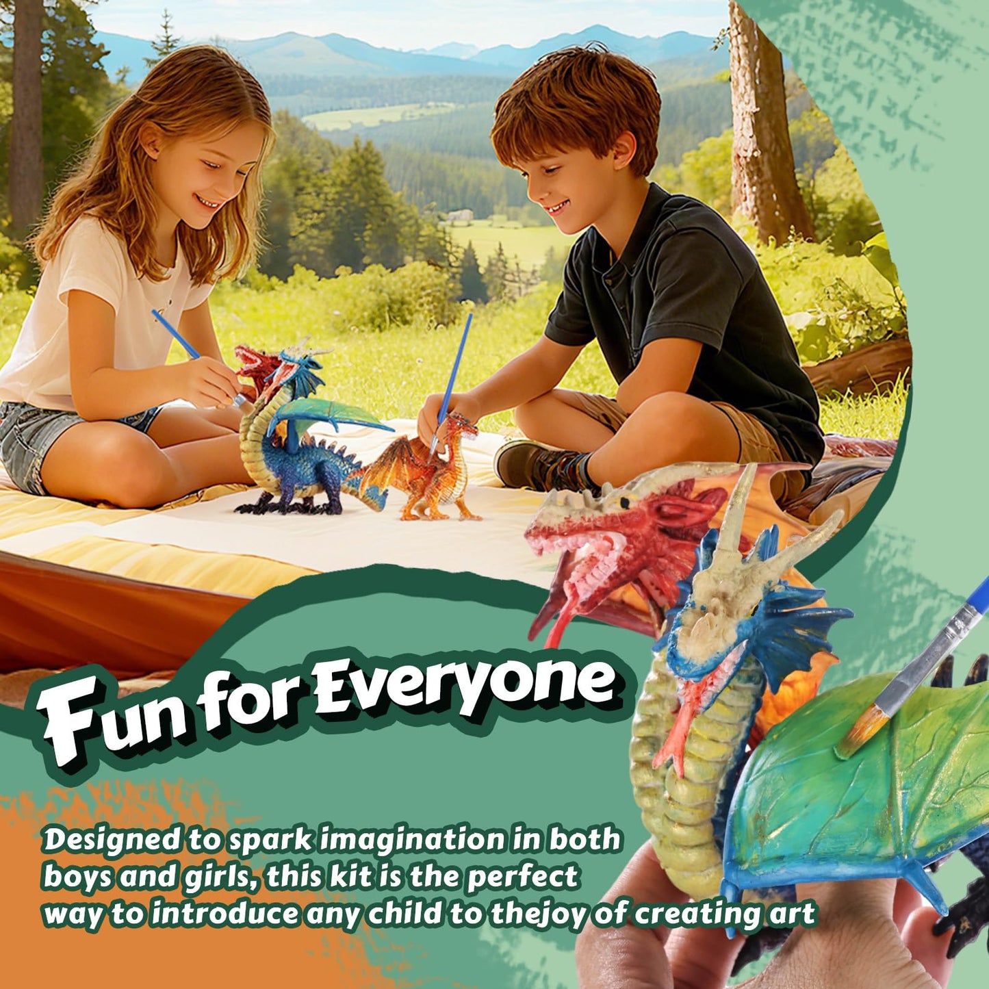 Solday Dragon Toys Painting Kits for Kids Arts and Crafts Ages 3 6 5 7 9 12 Boys Girls to Paint Your Own Paintable Figurines Birthday Party Supplies - Twin Head Dragon