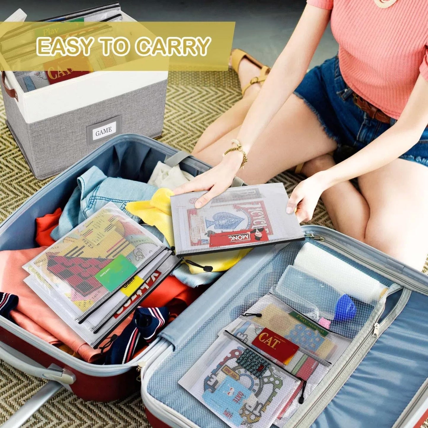 HLWGOG Board Game Storage, Board Game Organizer with 12pcs Zipper Bags and Writable Stickers, Board Game Organizers Storage with Lid for Office Supplies, Puzzles, Video Game, Craft Product,2-Pack