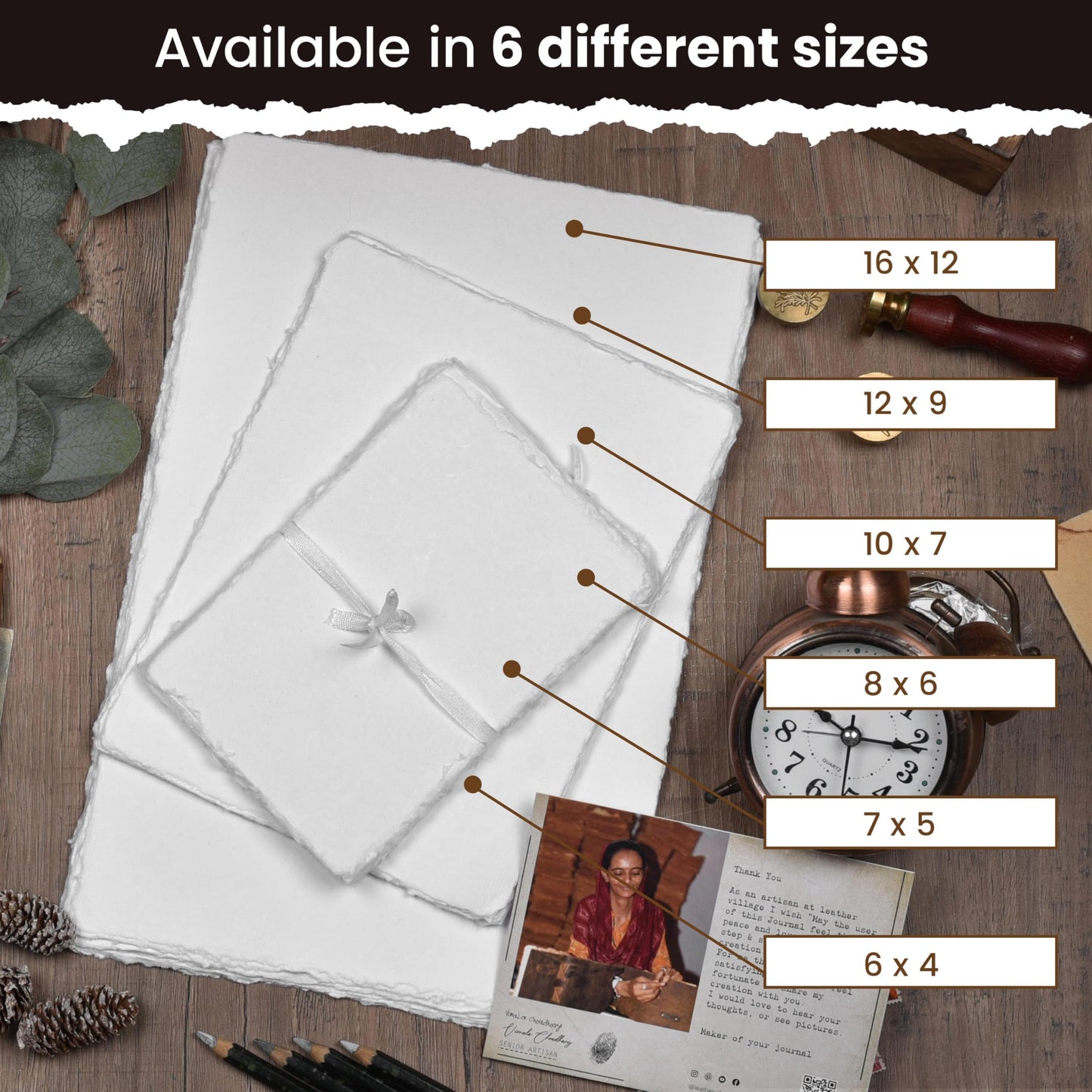 LEATHER VILLAGE Watercolor Paper - 9 X 12 inches, 50 Sheets - Mixed Media Watercolor Paper - 150 GSM Thick Deckle Edge Virgin Cotton Handmade Paper - Off White